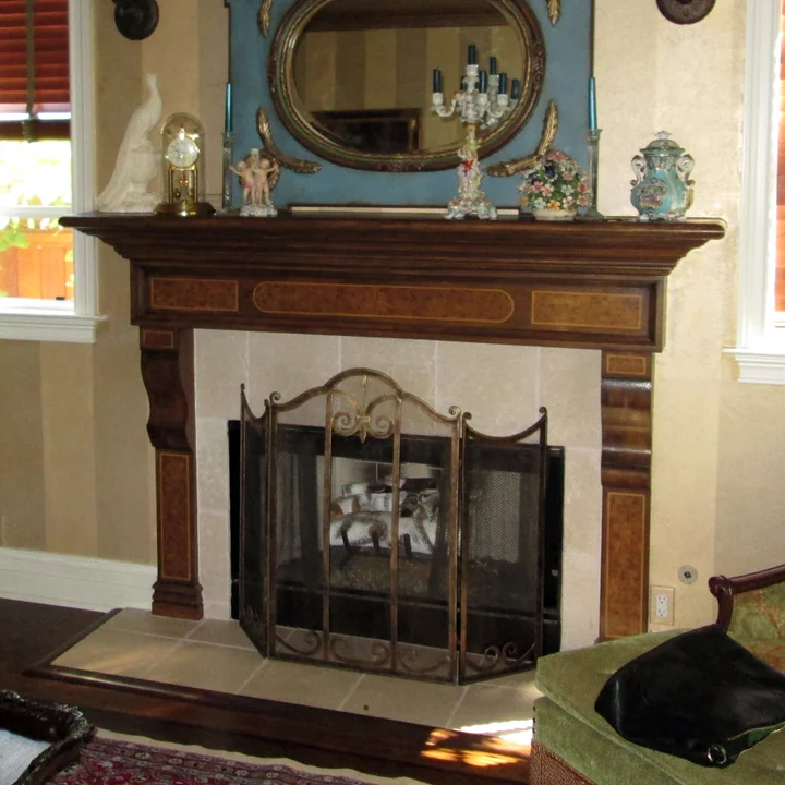 PAINTED WOOD GRAIN AND VENEER ON MANTEL