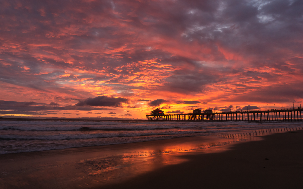 Sunset over the Huntington Beach Pier.
