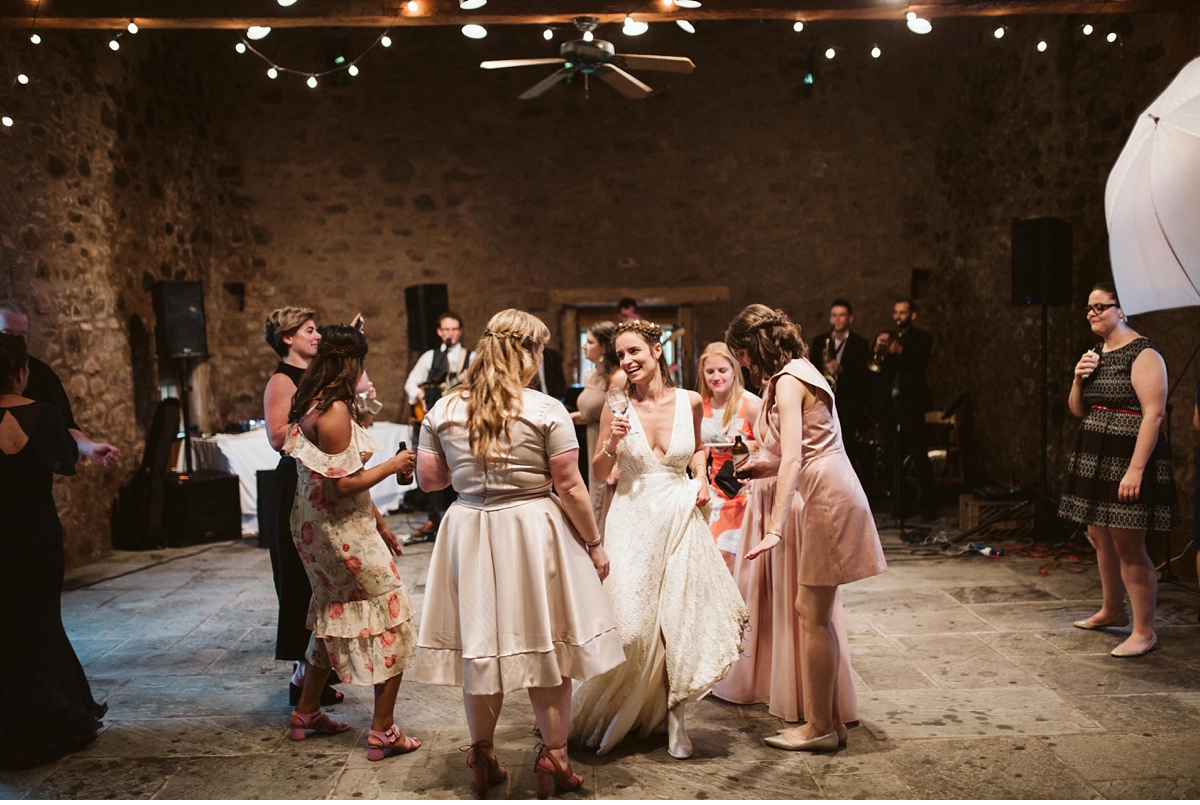 Guests dancing at wedding at Willowwood Arboretum