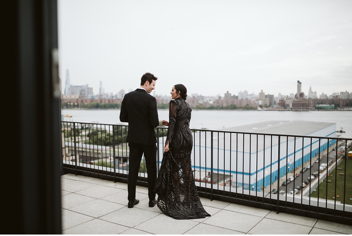First look on balcony at the Wythe Hotel in Brooklyn, NY