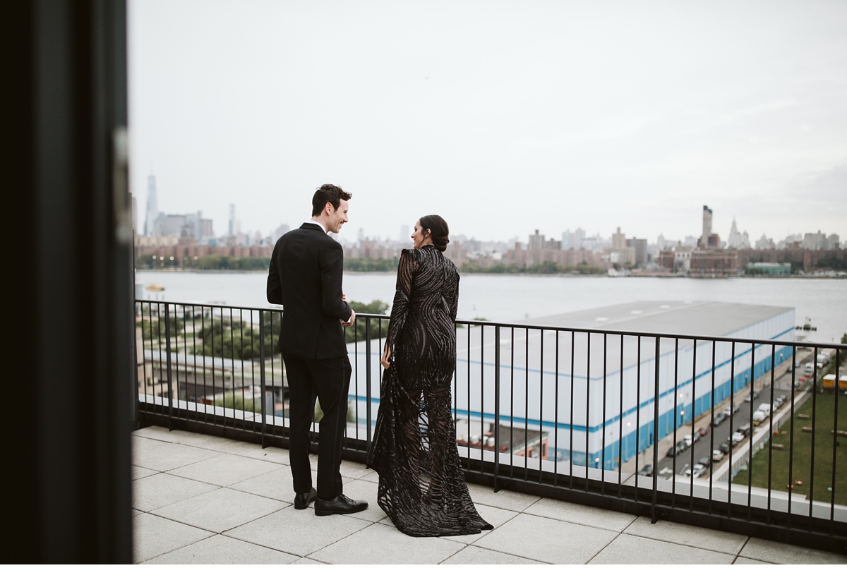 First look on balcony at the Wythe Hotel in Brooklyn, NY