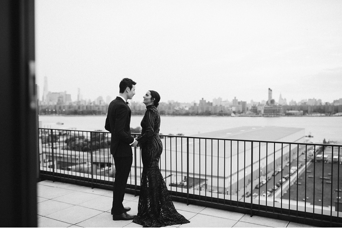 First look on balcony at the Wythe Hotel in Brooklyn, NY