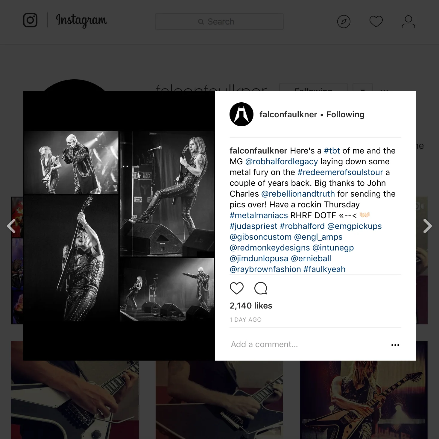 Richie Faulkner of Judas Priest gives a shout out to REBELLION AND TRUTH photography