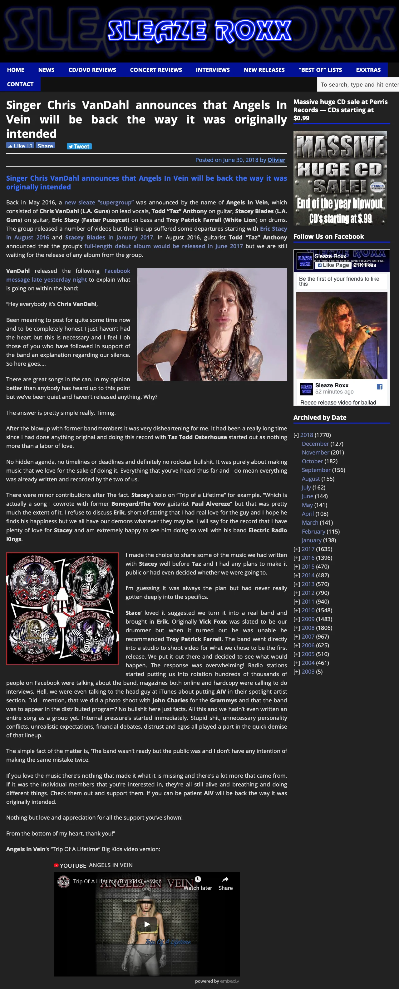 JOHN CHARLES mentioned in Sleeze Roxx magazine