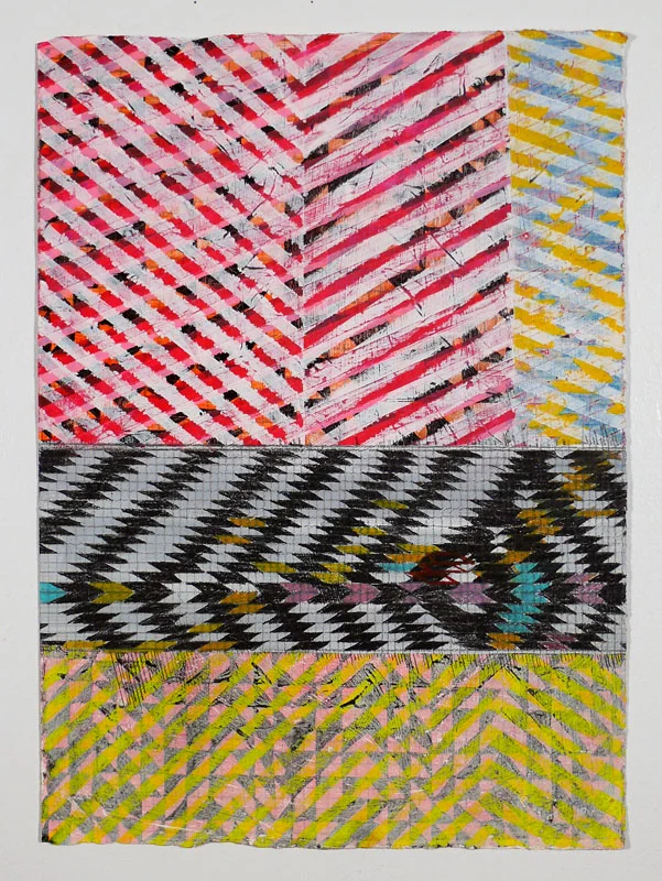 NY12#12, 15" X 11, mixed media on paper, 2012, S OLD prints at Wheatpaste pillows at neon vintage
