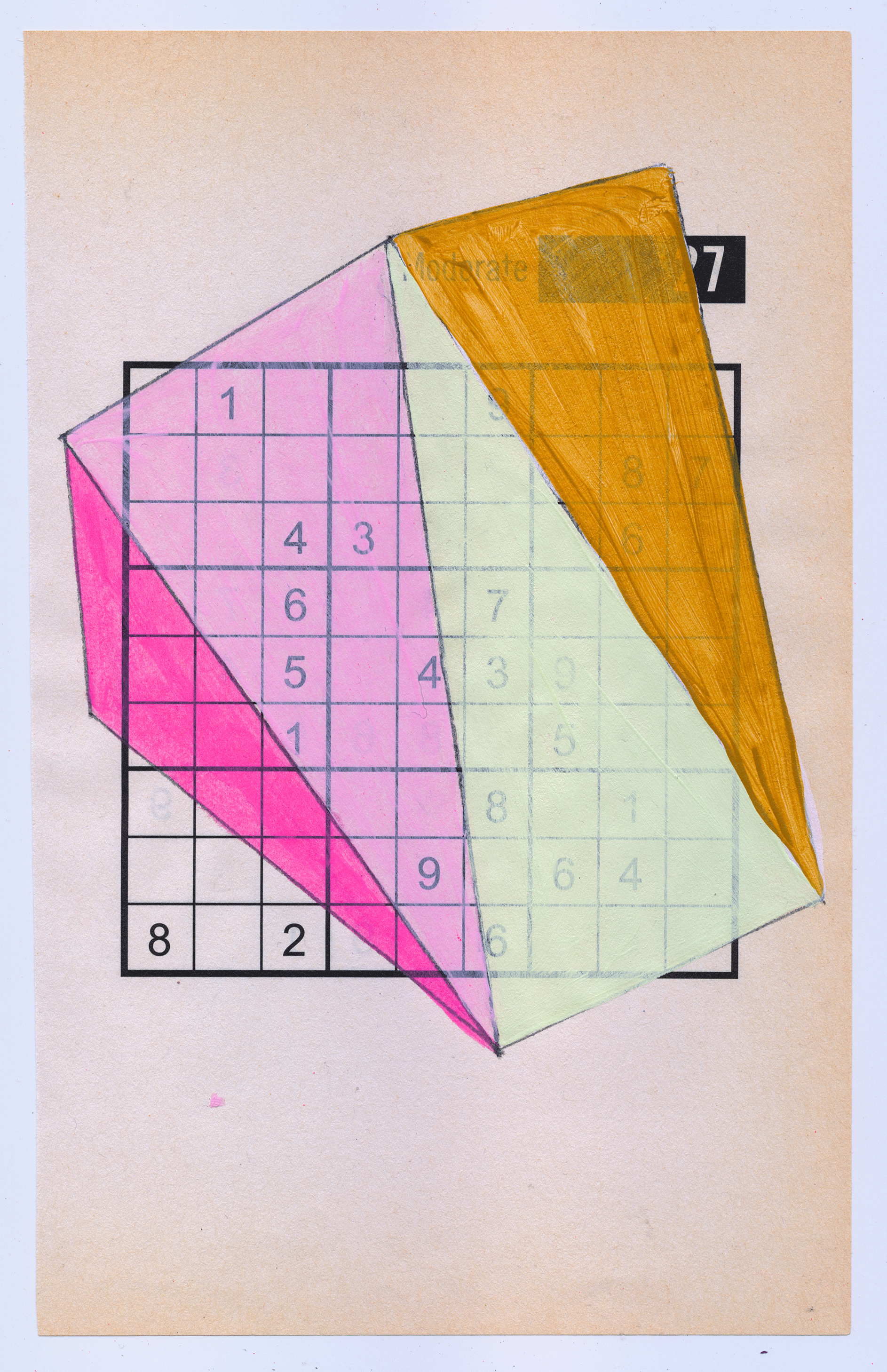 Sudoku15#04 , 6 " X 9.25", mixed media on Sudoku paper, 2015 SOLD
