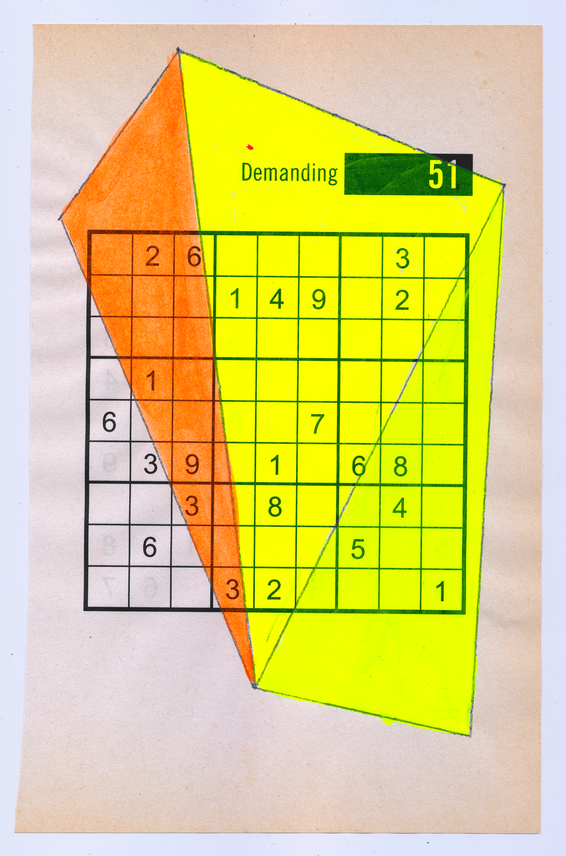   Sudoku15#03, 6" X 9.25", mixed media on Sudoku paper, 2015   SOLD  