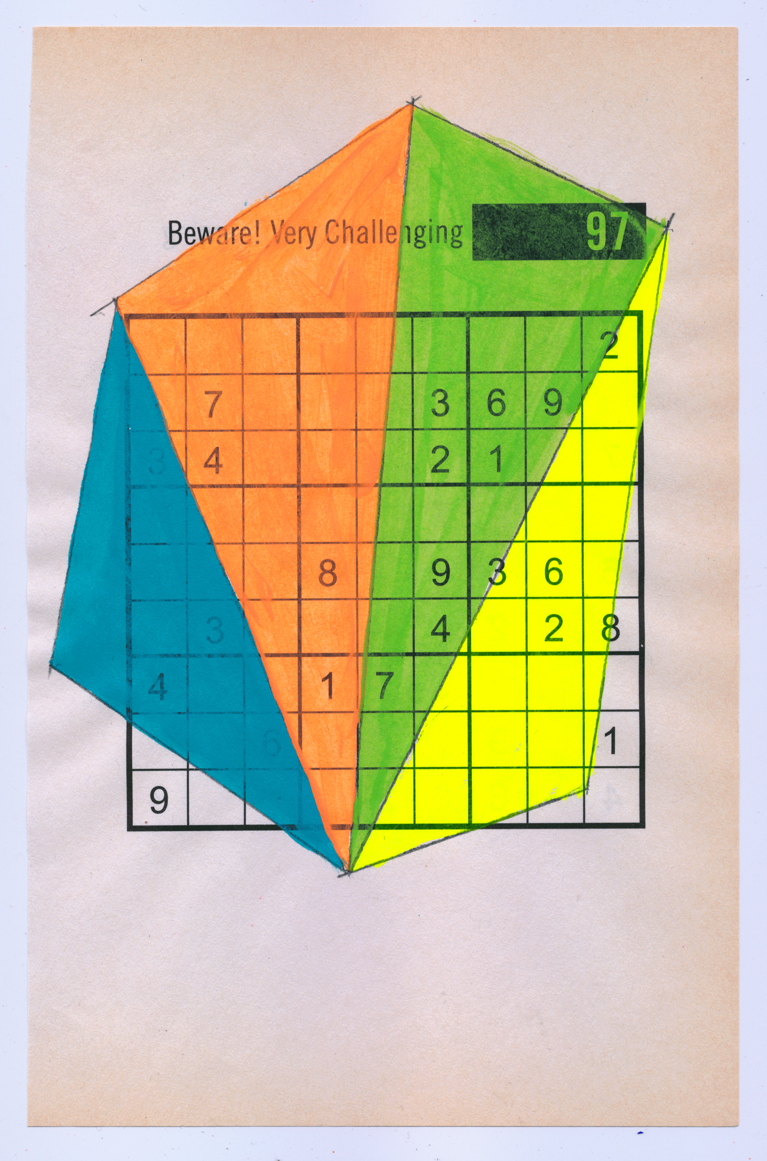   Sudoku15#05, 6" X 9.25", mixed media on Sudoku paper, 2015 SOLD  