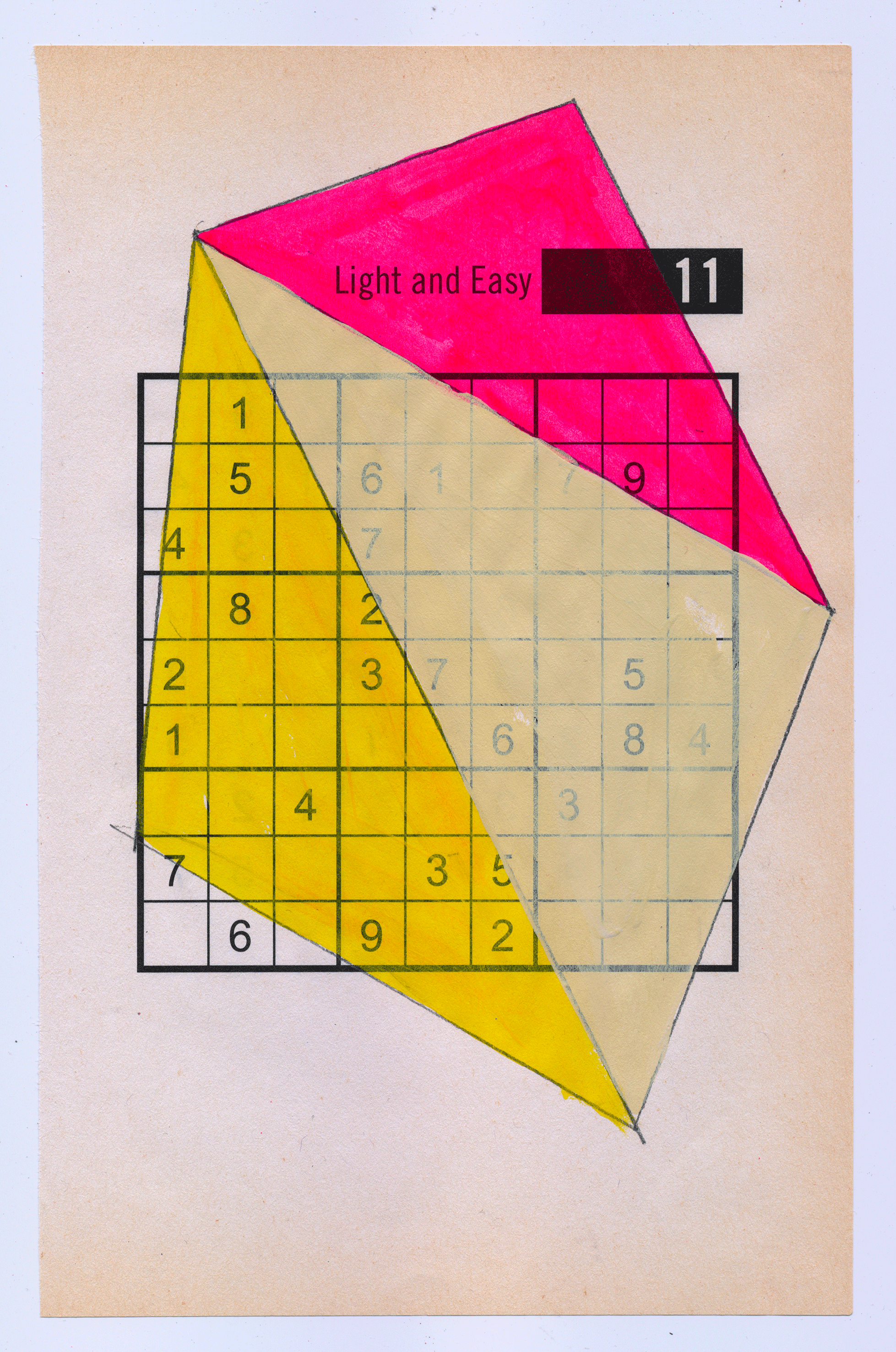   Sudoku15#02, 6" X 9.25", mixed media on Sudoku&nbsp;paper, 2015 SOLD  