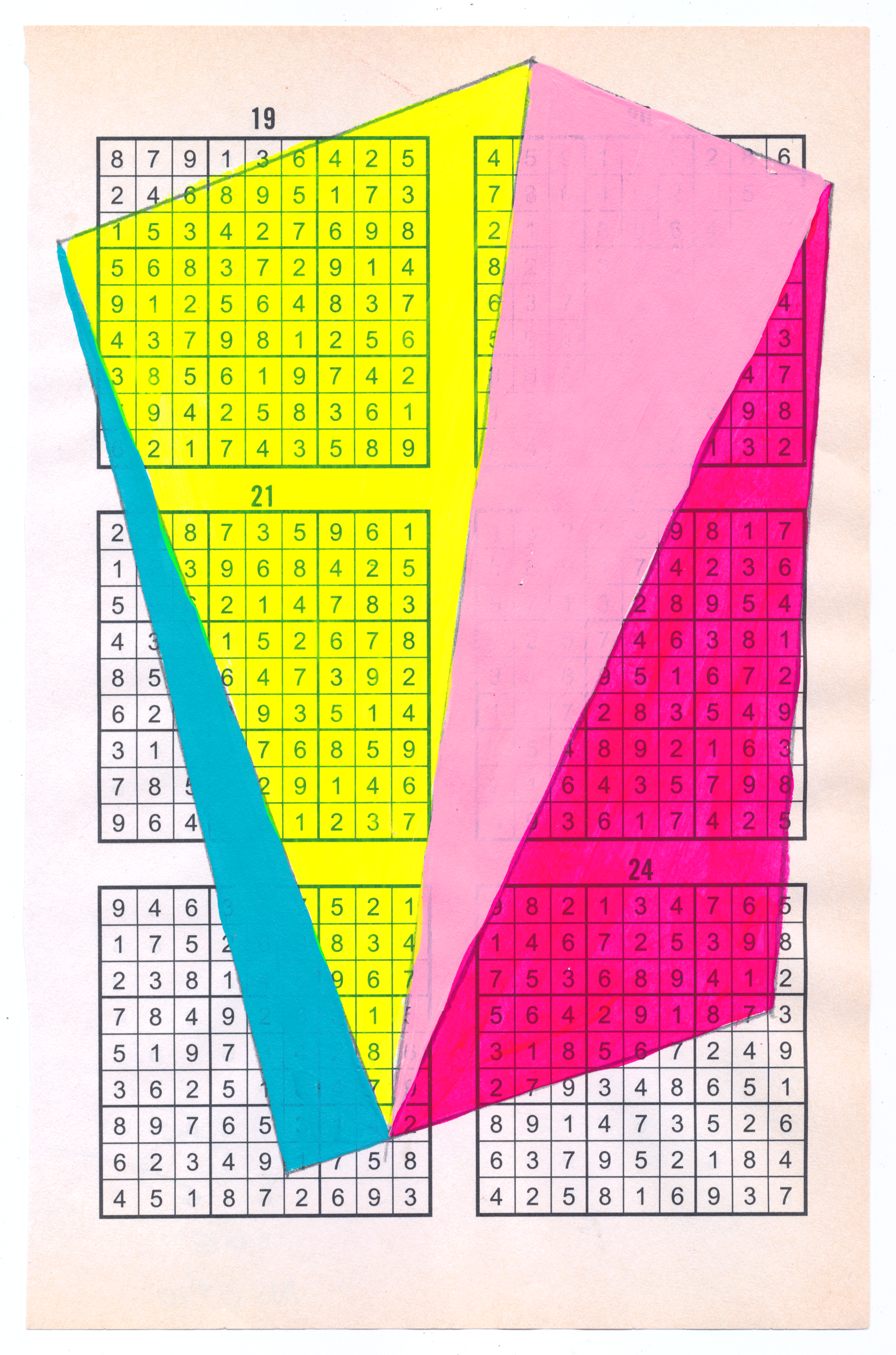 Sudoku15#10, 6" X 9.25", mixed media on Sudoku paper, 2015 SOLD