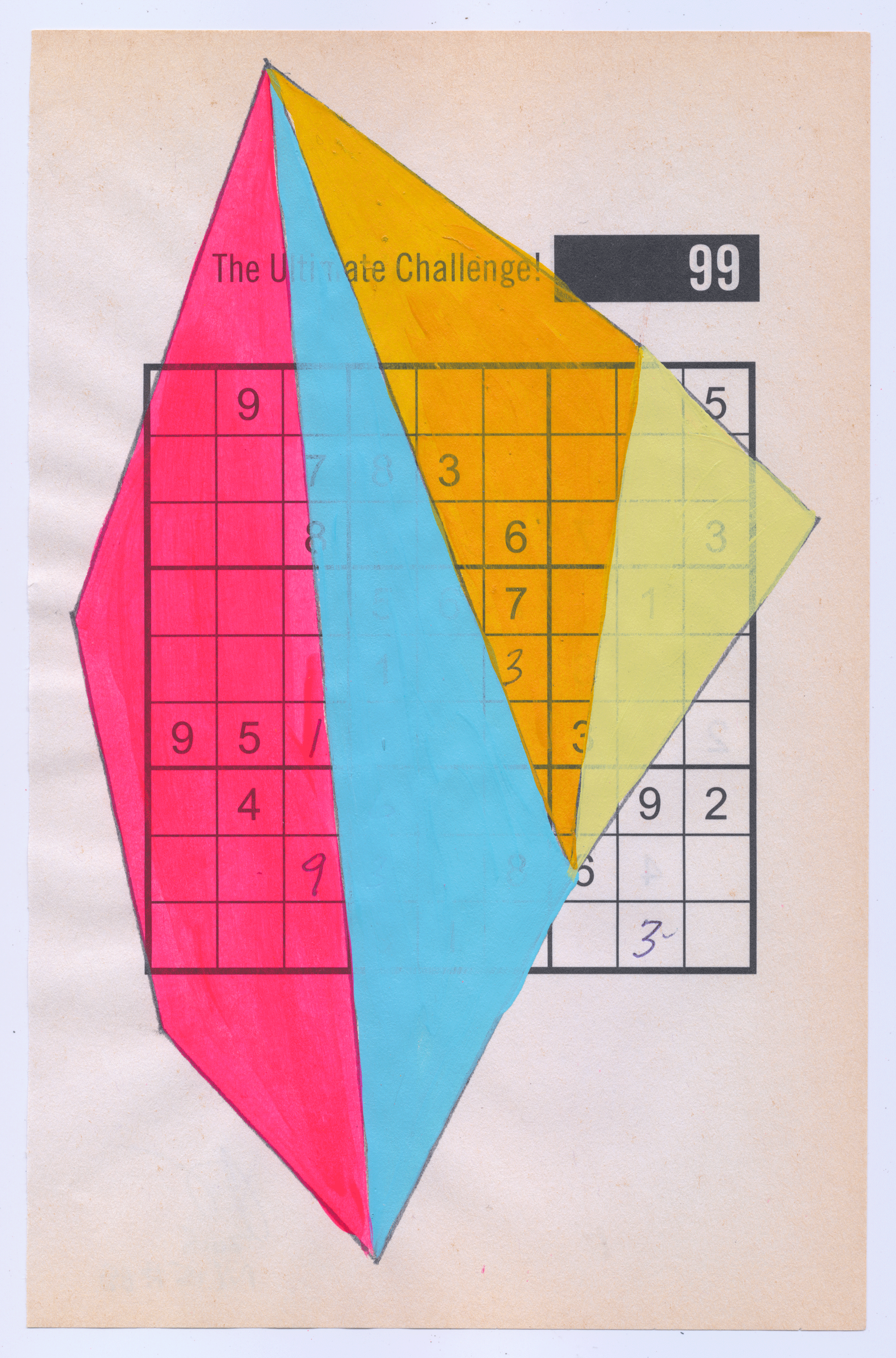Sudoku15#08, 6" X 9.25", mixed media on Sudoku paper, 2015 SOLD