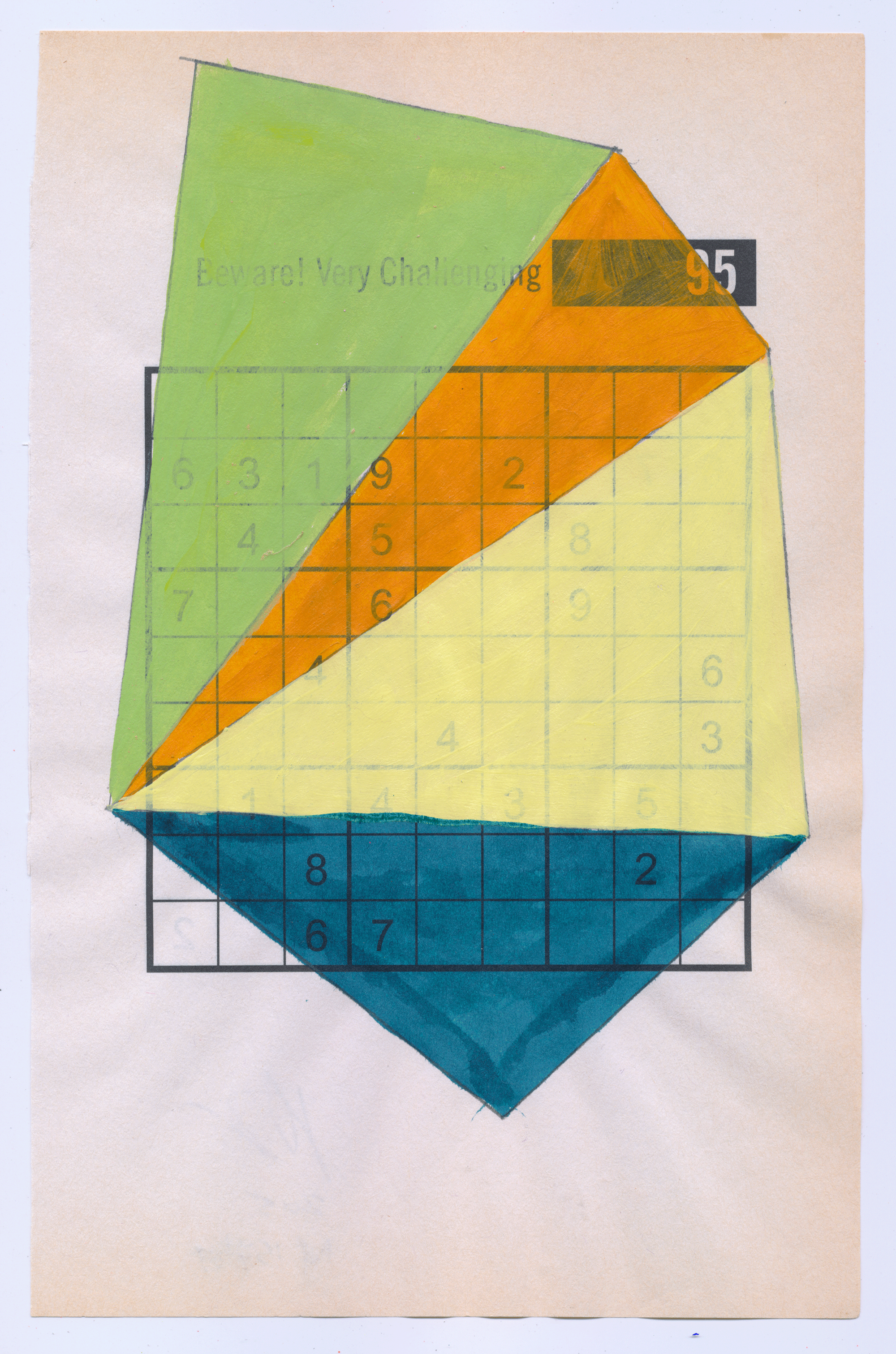 Sudoku15#07, 6" X 9.25", mixed media on Sudoku paper, 2015 SOLD