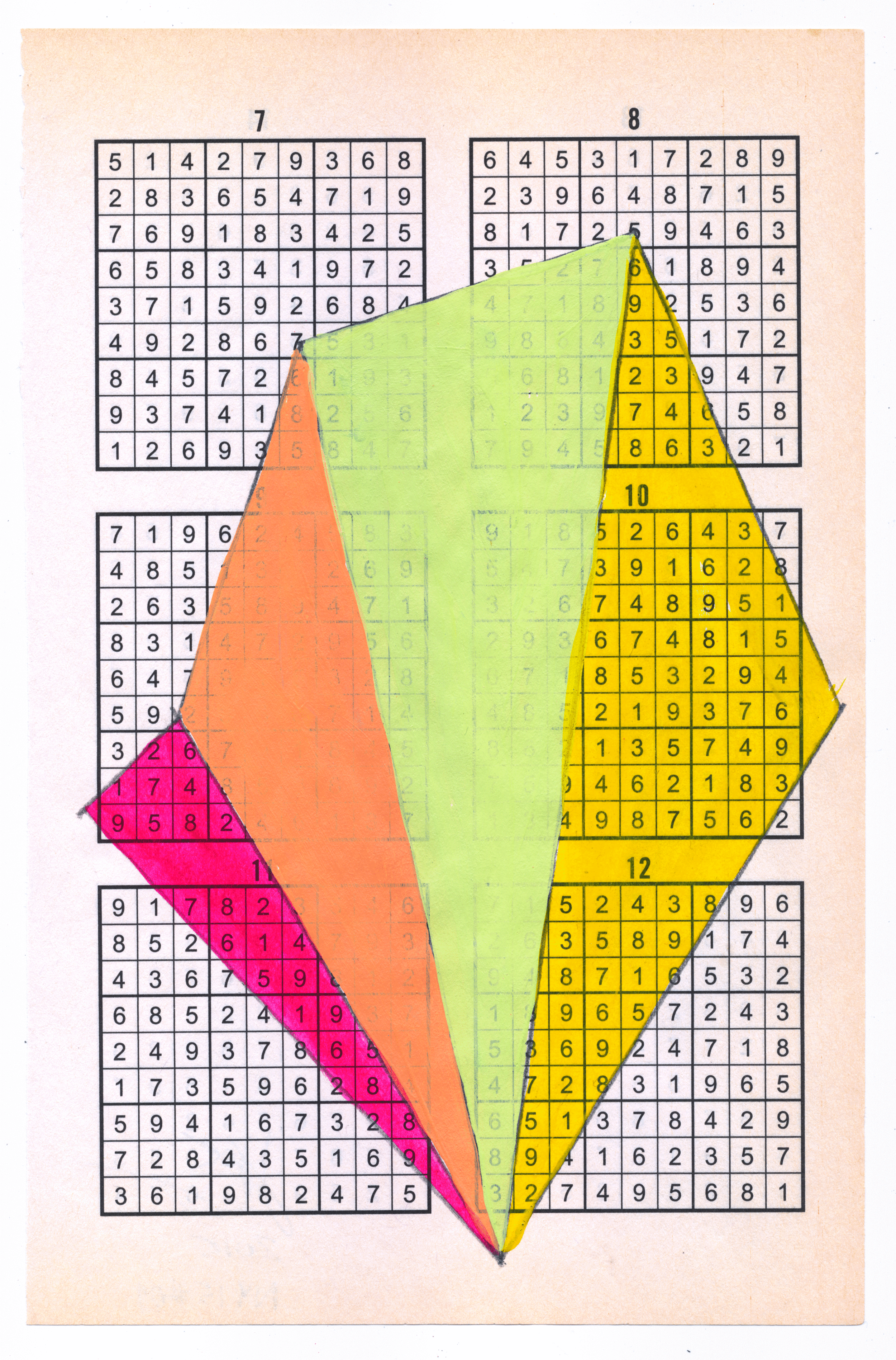   Sudoku15#09, 6" X 9.25", mixed media on Sudoku paper, 2015 SOLD  