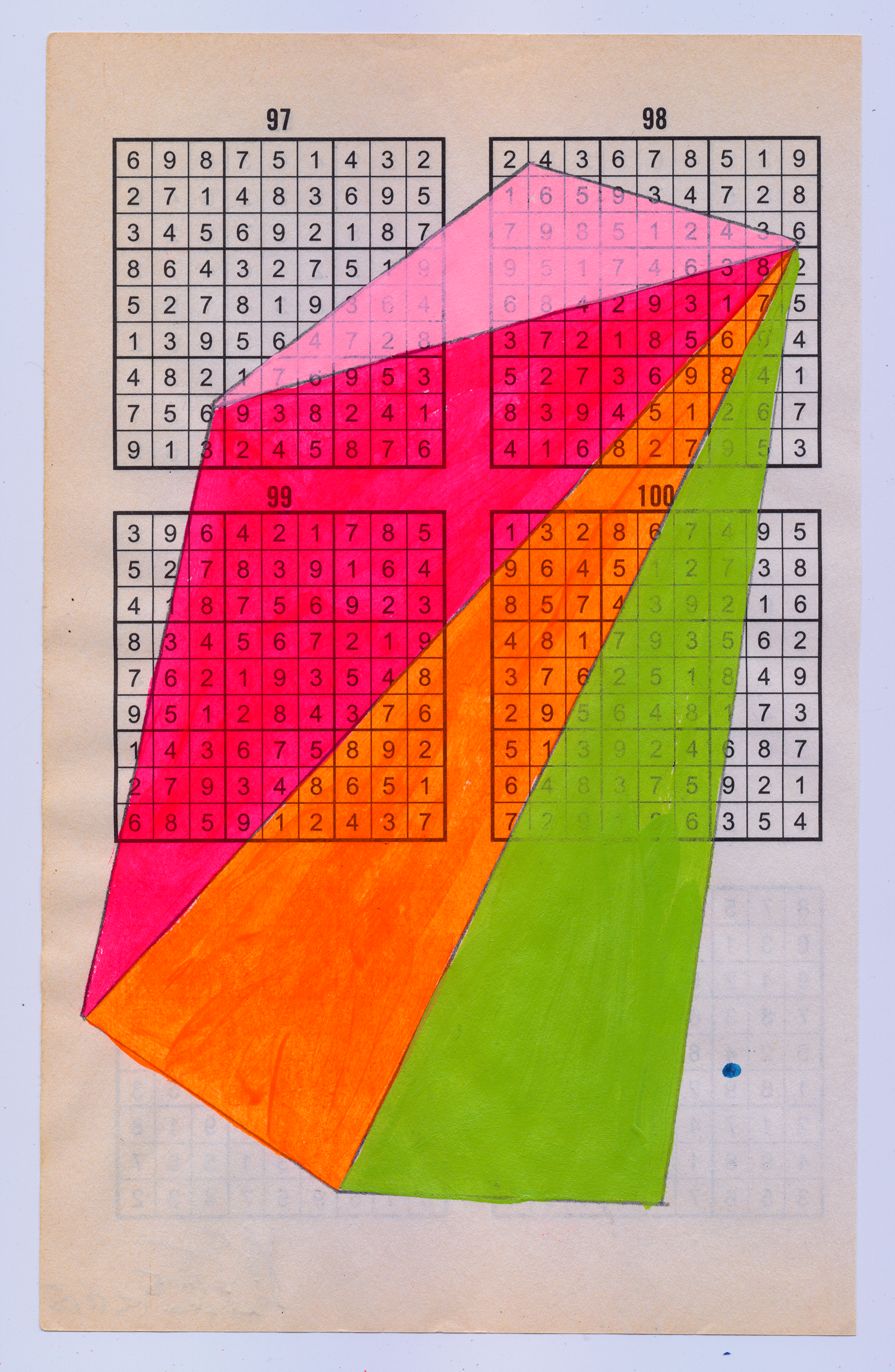 Sudoku15#15, 6" X 9.25", mixed media on Sudoku paper, 2015 SOLD