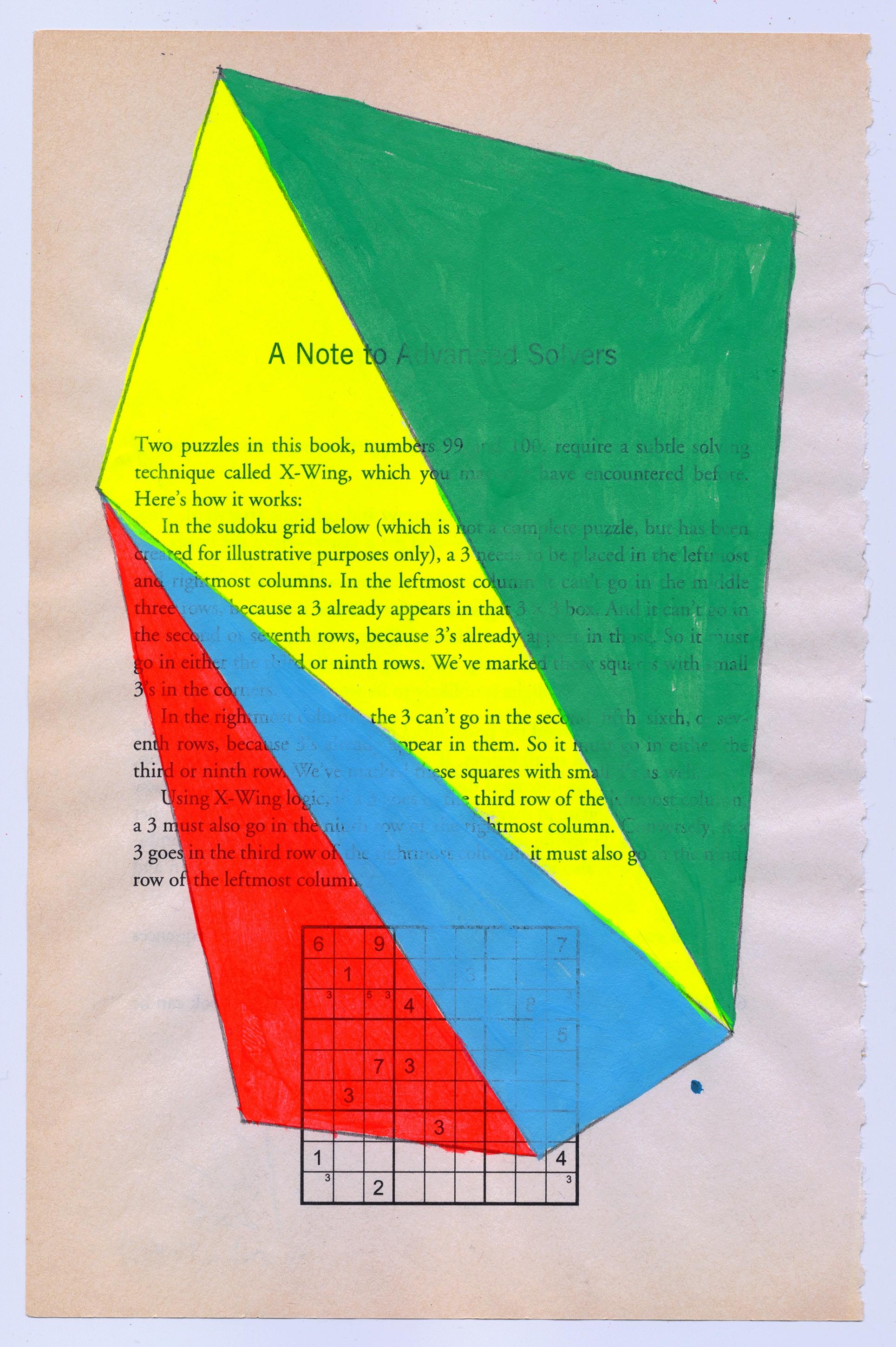 Sudoku15#11, 6" X 9.25", mixed media on Sudoku paper, 2015 SOLD