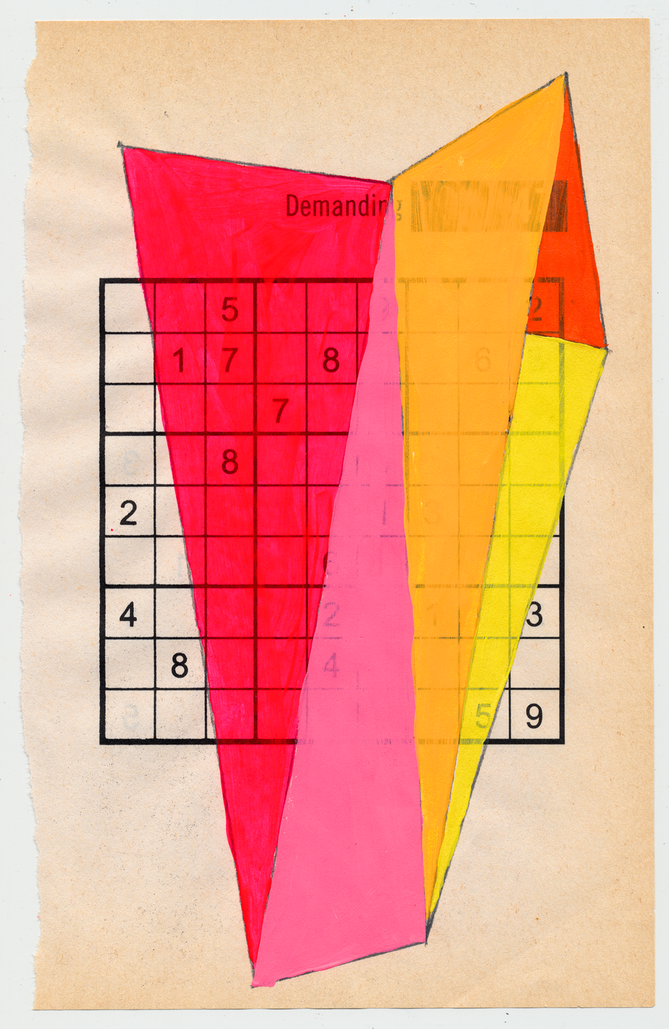 Sudoku 16#09 6" X 9.25", mixed media on Sudoku paper, 2016 SOLD
