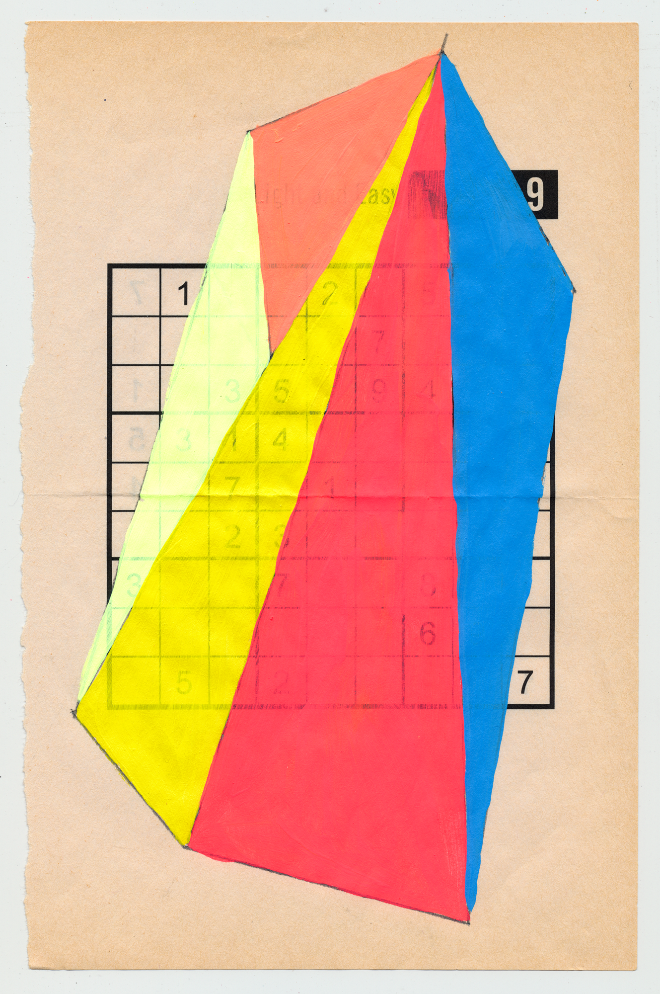Sudoku 16#06 6" X 9.25", mixed media on Sudoku paper, 2016 SOLD