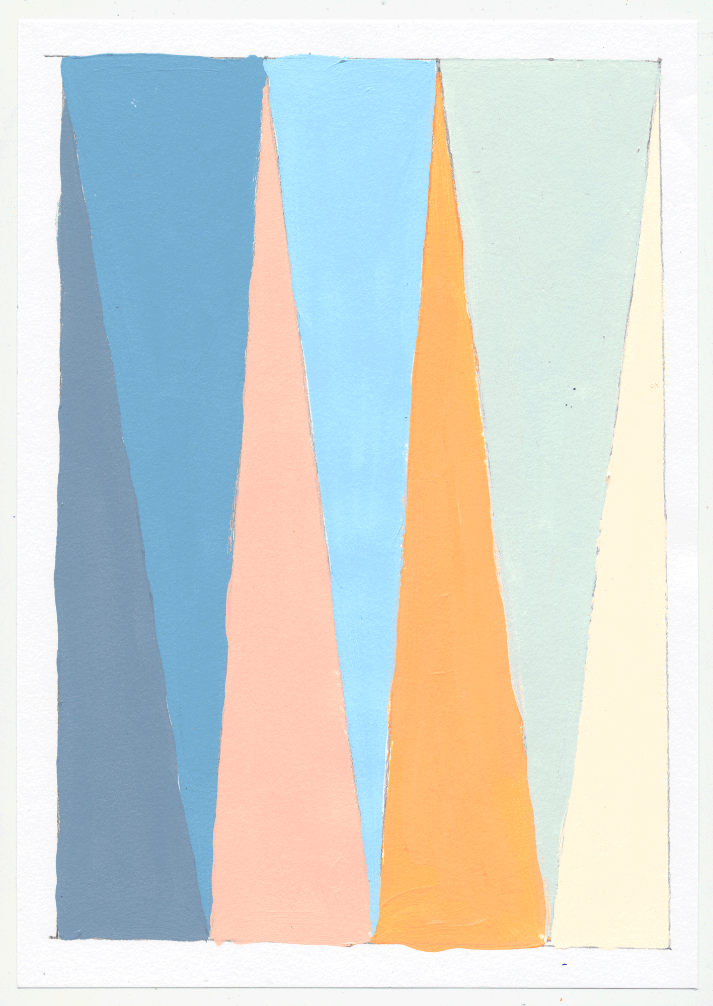 NY17#27 10" X 7", acrylic on paper, 2017 available at Etsy again with color studies! 3 sets of 3. using a primary color & its' complement to create subtle variations & muted colors.