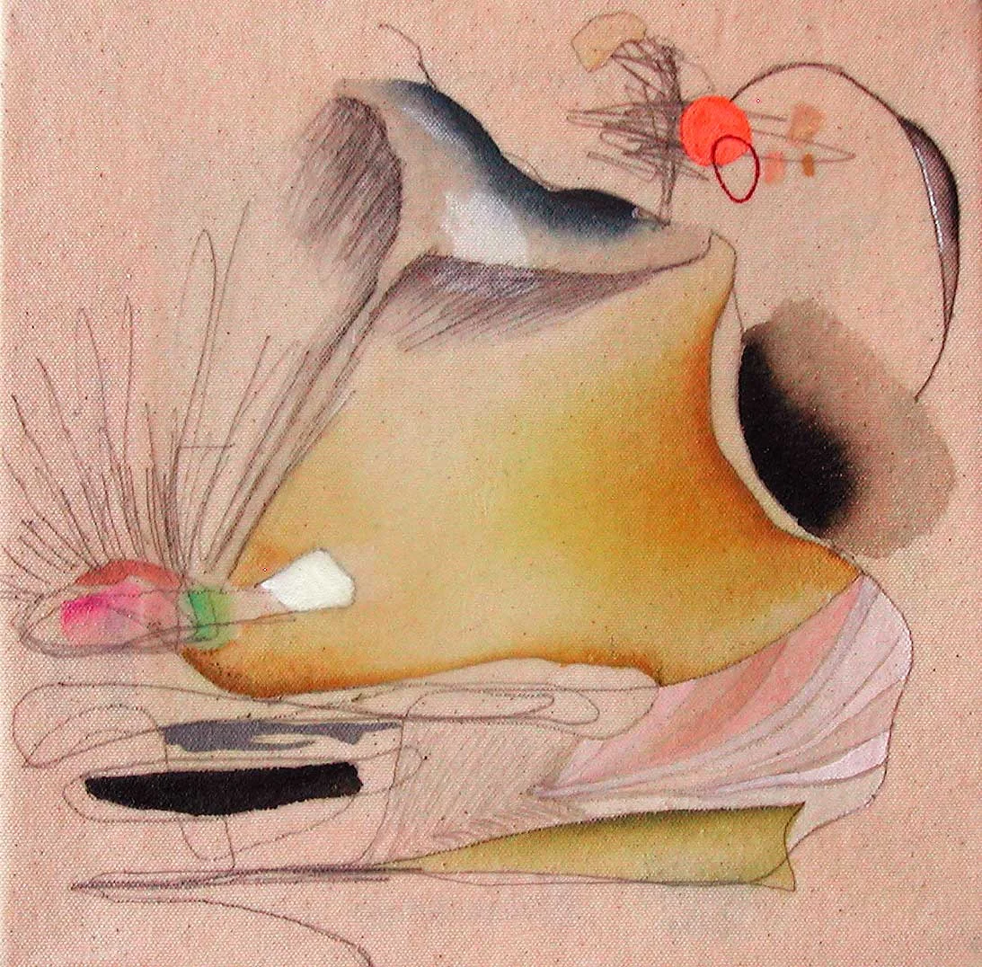 NY0537, 10” X 10”, mixed media on raw canvas, 2005