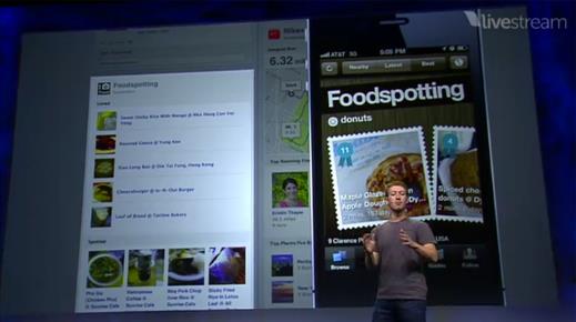 "Here's the video! You can spot Foodspotting in the Lifestyle section starting at 1:04:00. Such an honor to be highlighted among the likes of Nike+ and Spotify. We were the youngest startup highlighted in the keynote!"
http://www.livestream.com/f8live/video?clipId=pla_0b68074c-8f61-47bd-9348-f41bafc59c25