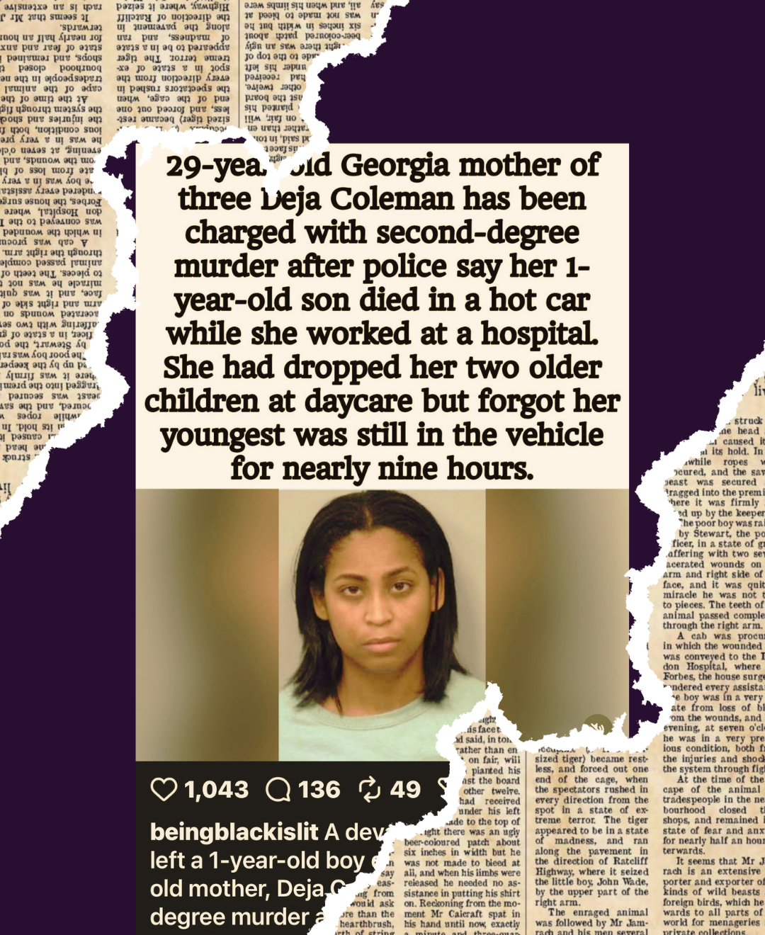 Graphic of Deja Coleman story on IG from @beingblackislit