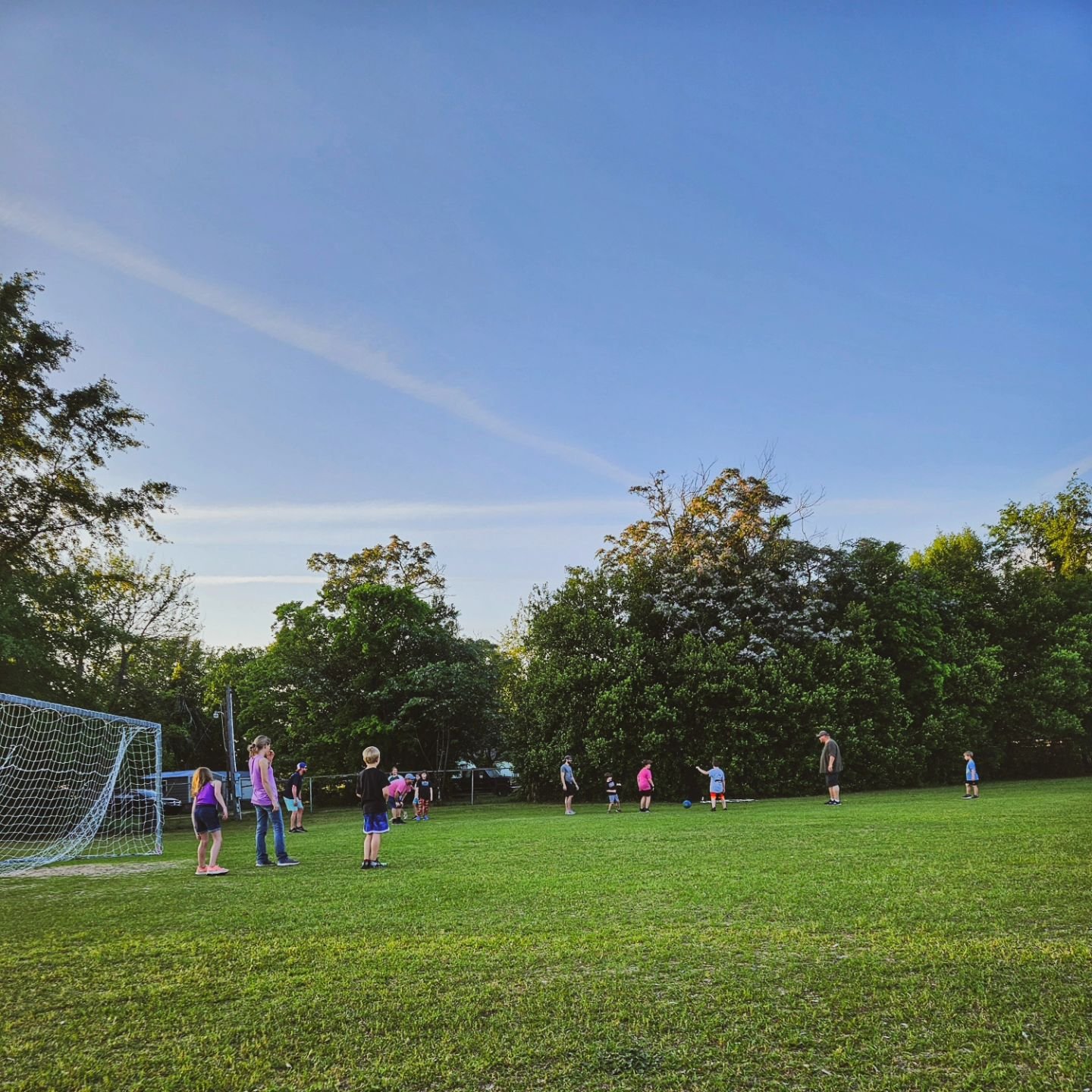 One of our community groups gathered at the Gibson Soccer Fields tonight for pizza and kickball. Now everyone is ready for summer! What a fun night 🧡⛹️&zwj;♂️⛹️&zwj;♀️