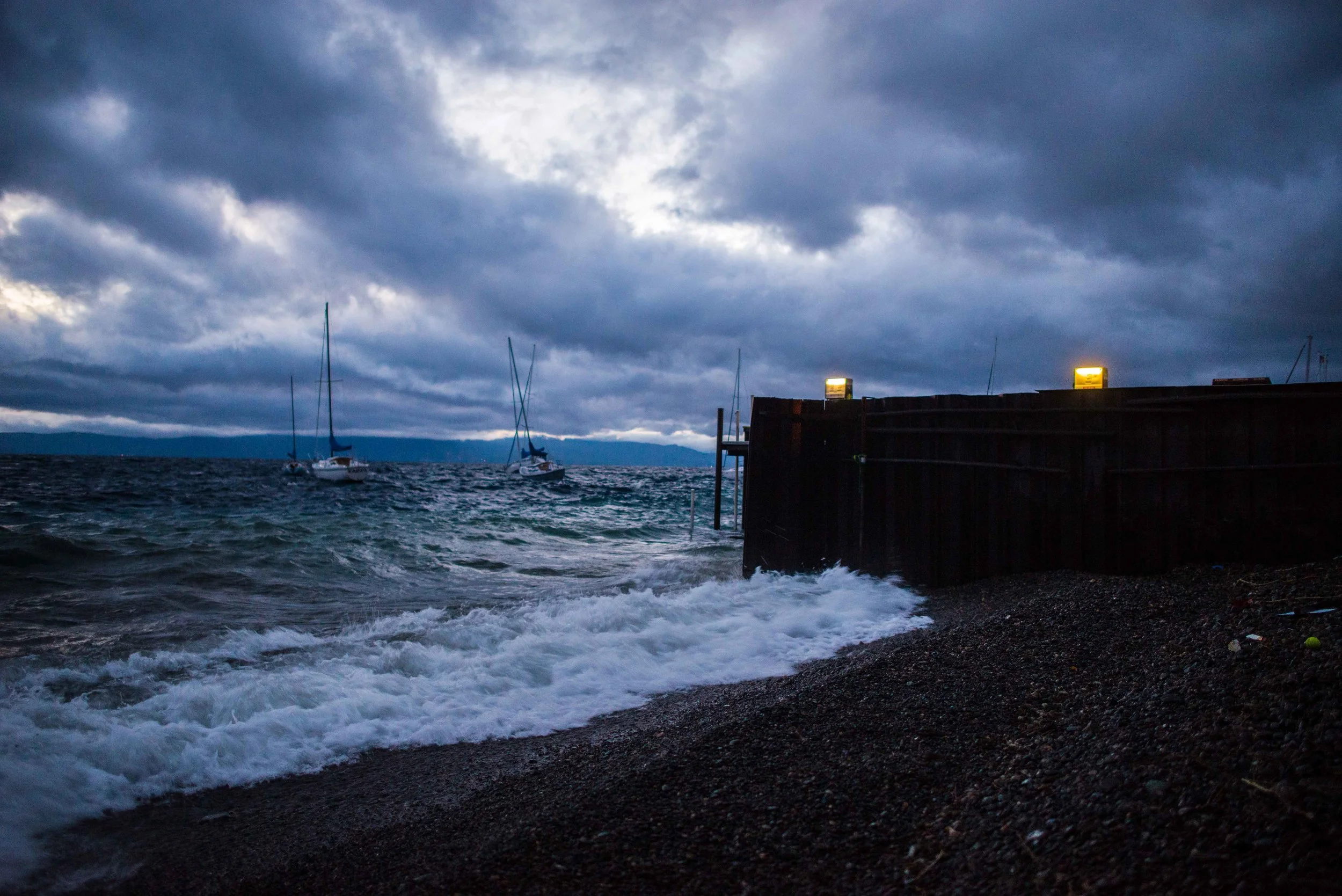 rough seas, dim light