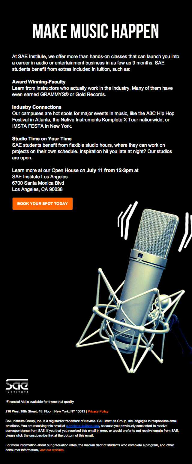 Make Music Happen Open House Email