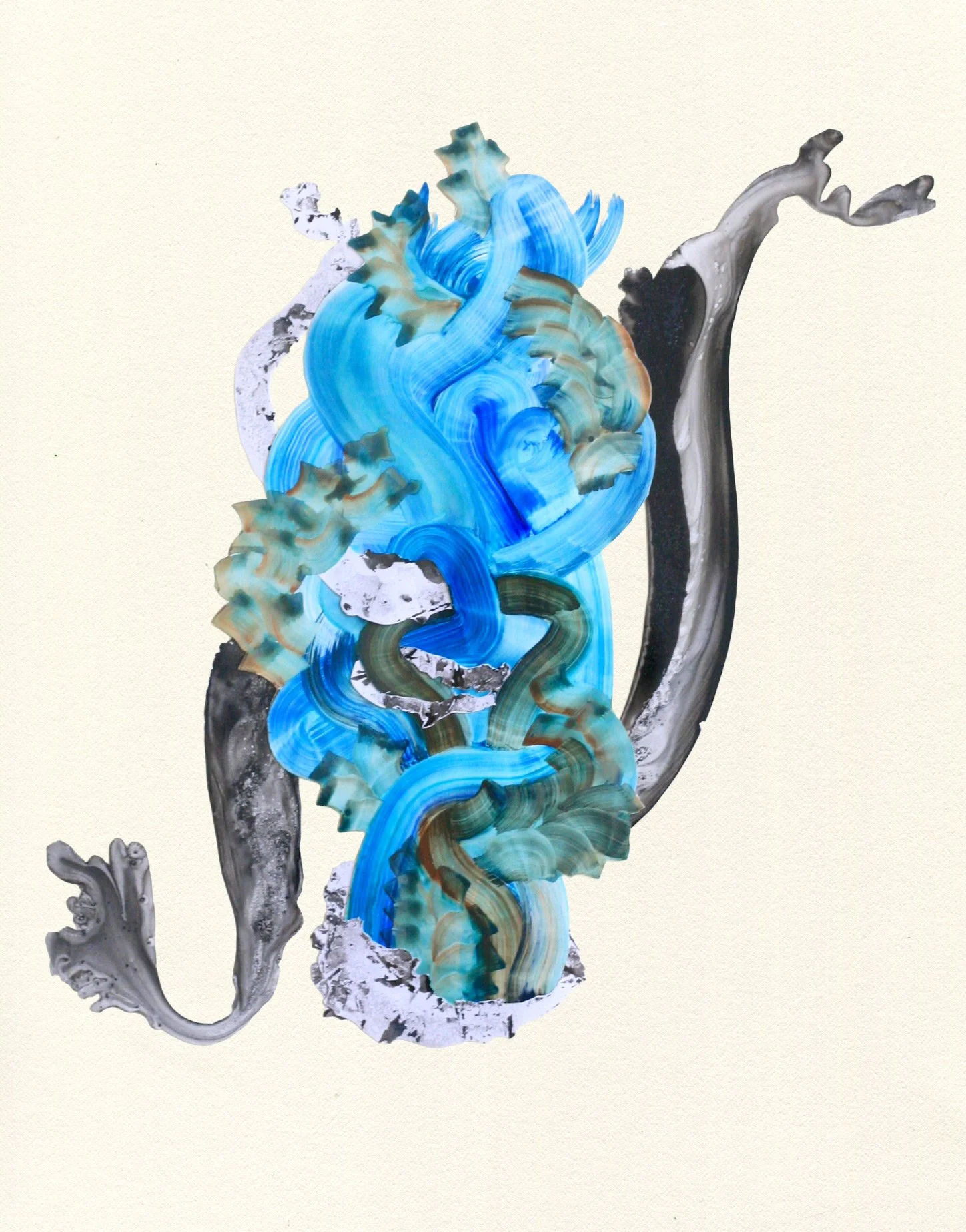 2026, "Intertidal Embrace", mixed media collage on paper, 15x22" 