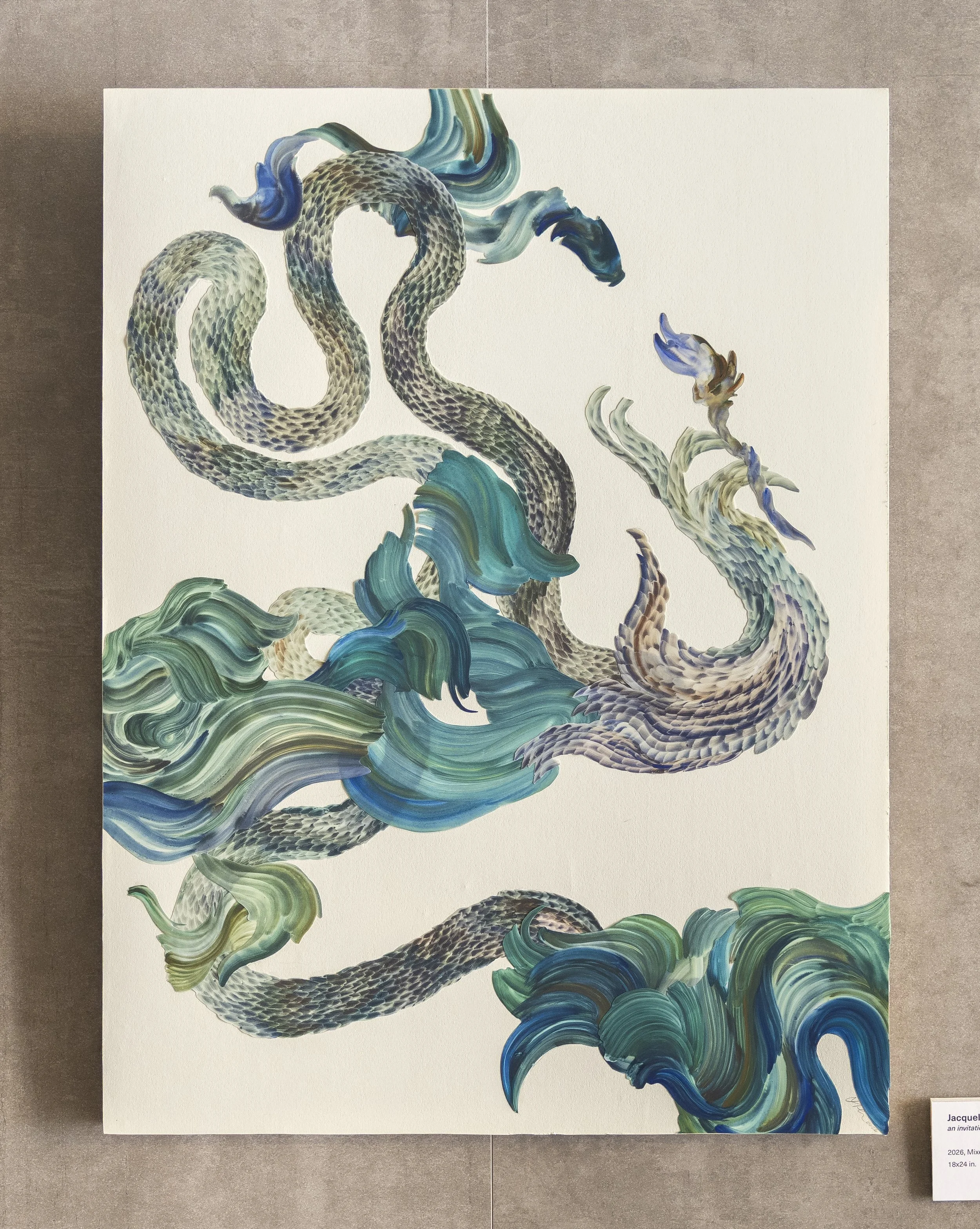 An Invitation, 2026, Yupo paper, and gouache on paper mounted on wood panel, 24 x 18 inches