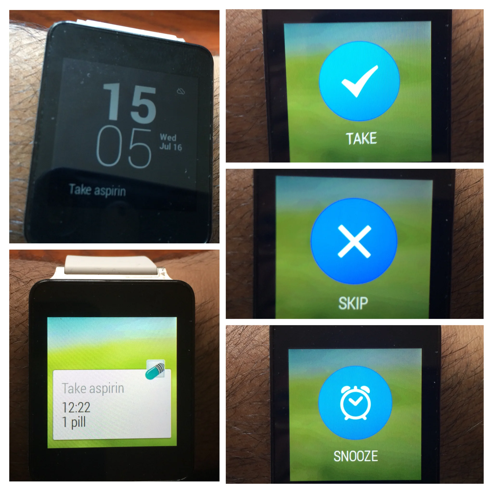 An example of the screens that appear with the Medisafe app 