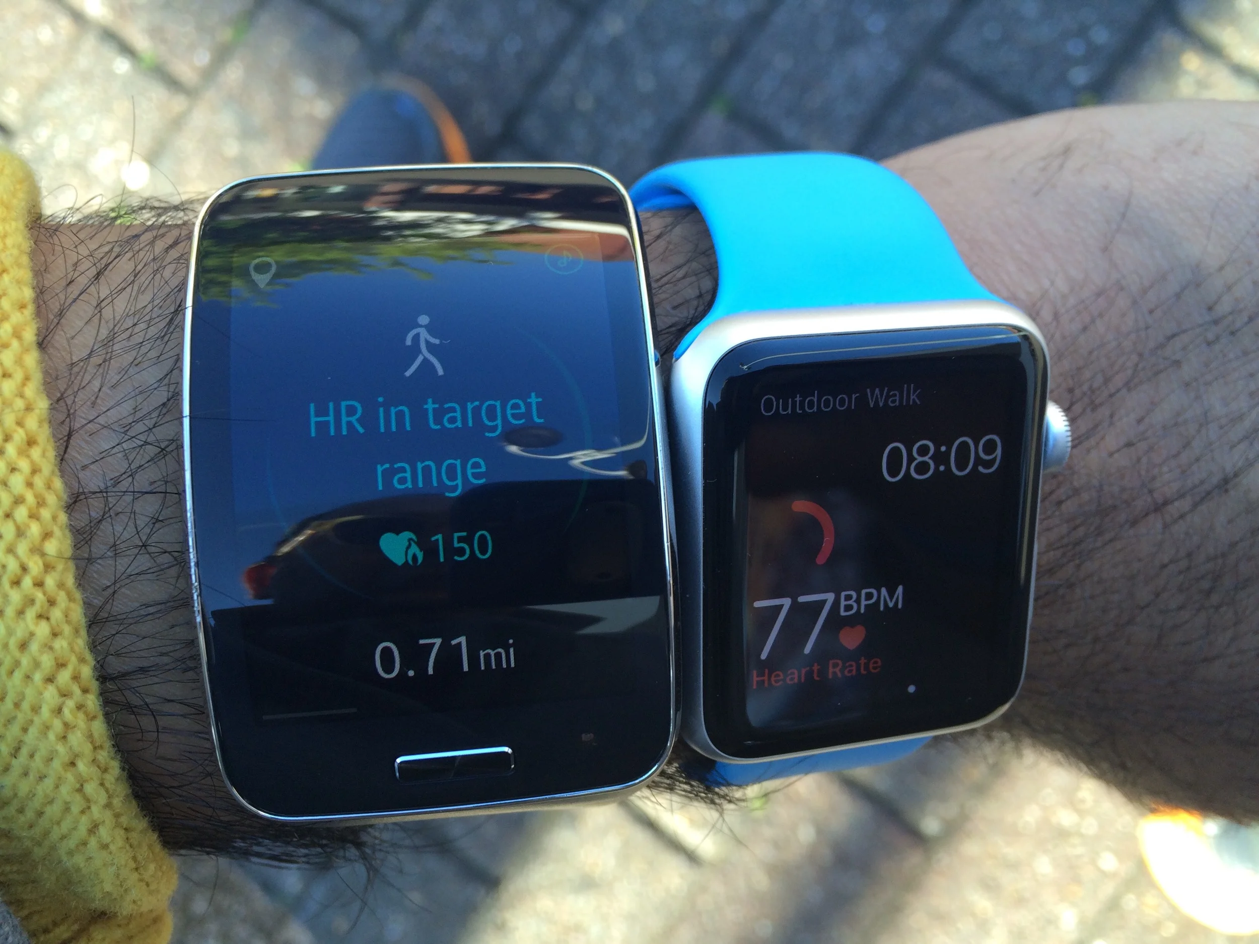 HR on Gear S almost double that of Apple watch (I was sitting on a bench as a I rested during my walk) 