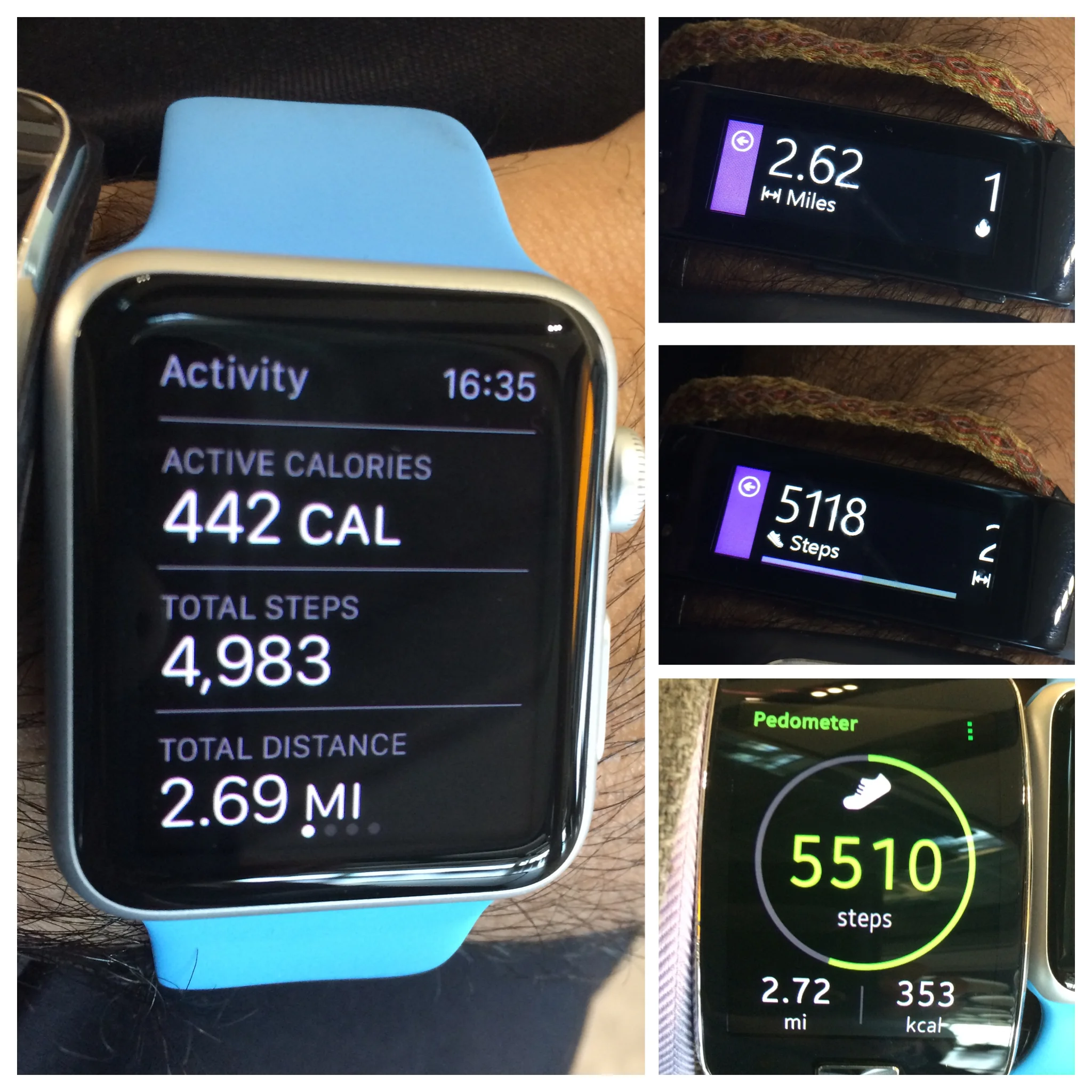 Apple Watch (left), Microsoft Band (top right), Gear S (bottom right) 