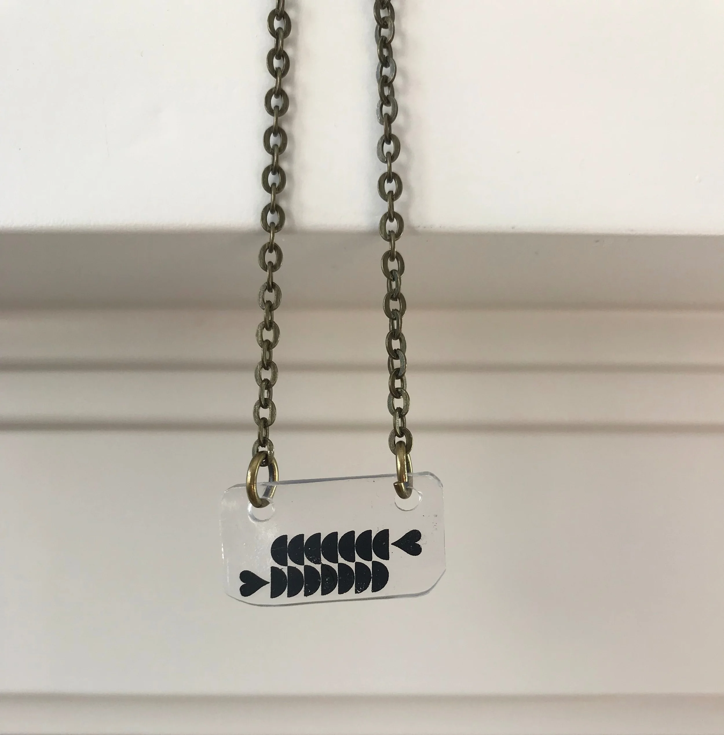 Geometric Hearts Letterpress Printed Necklace