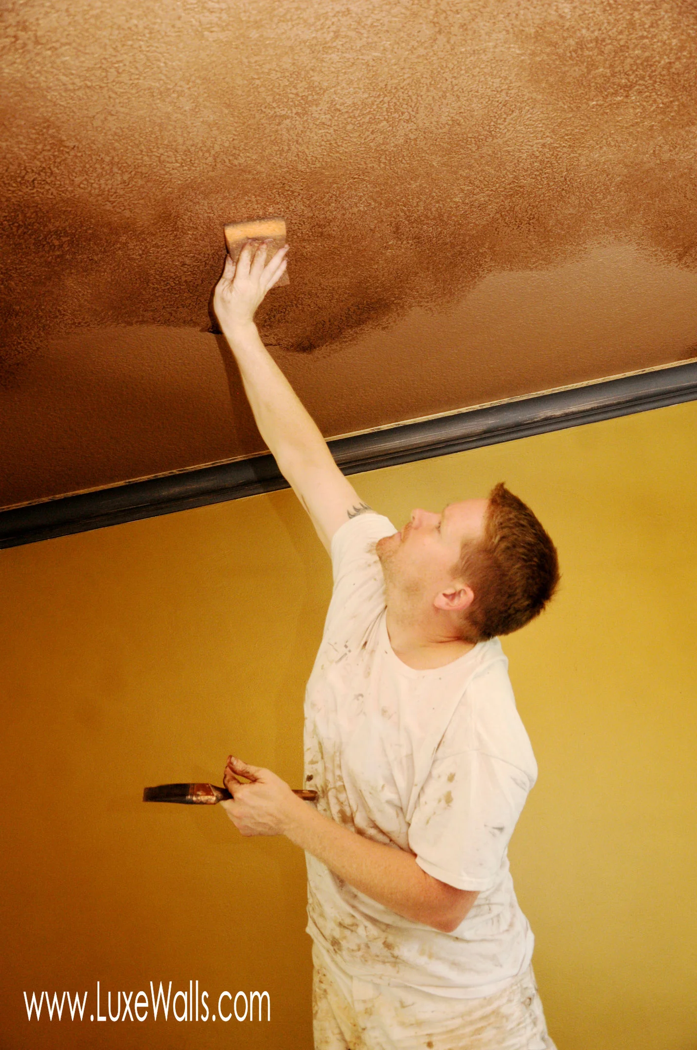 Carl glazing the dining room ceiling