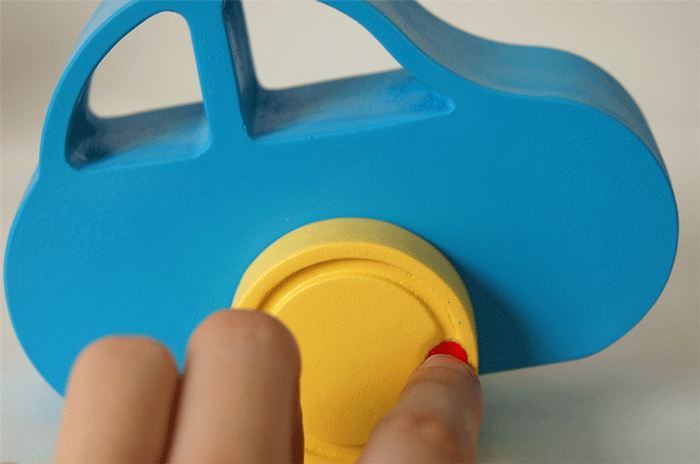 Wheel details encourage children to develop motor skills and play.