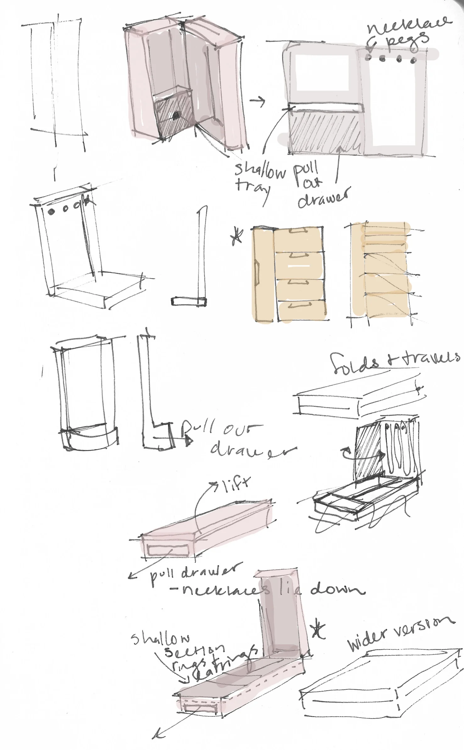 Sketches for additional jewelry box concepts.