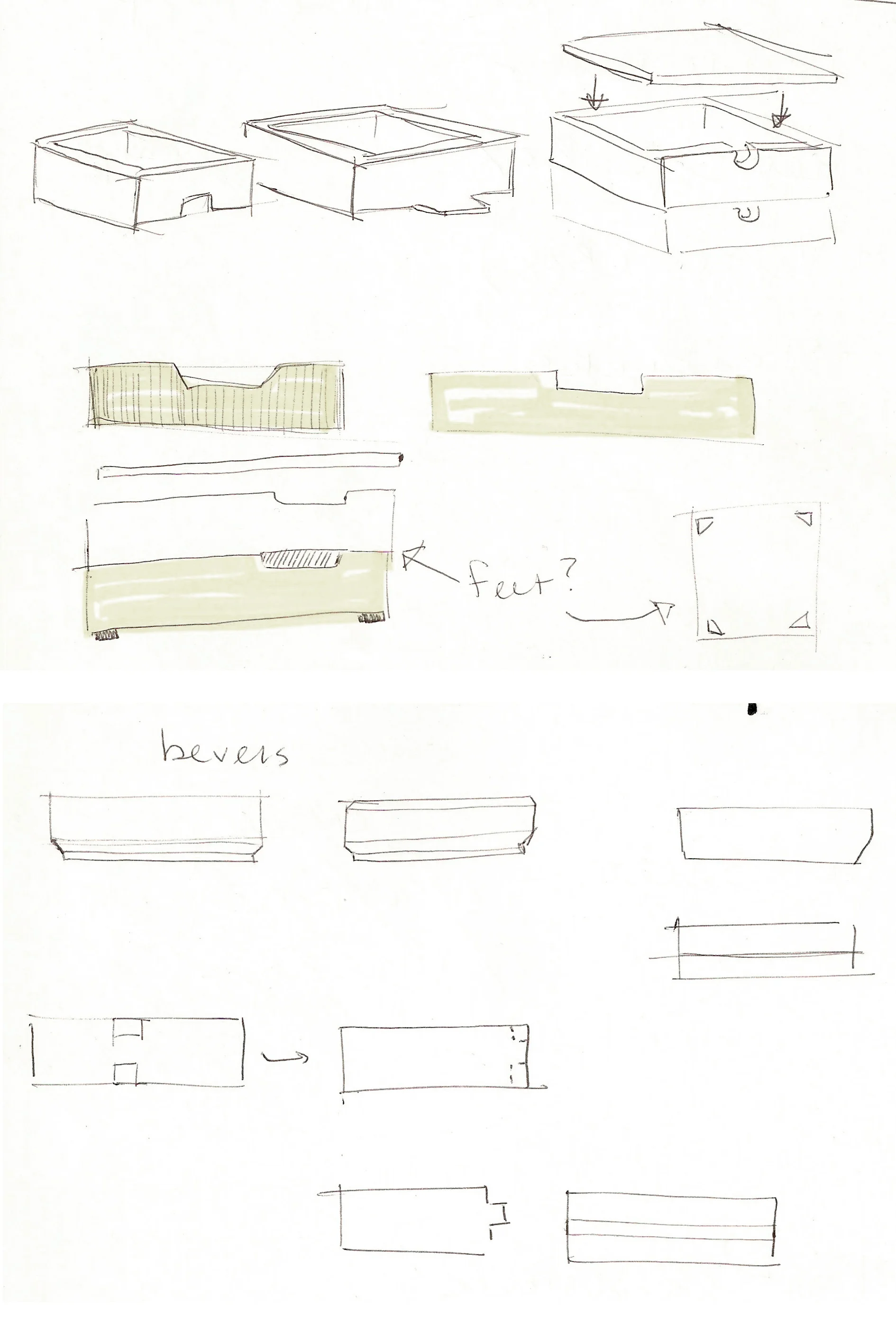 Sketches: Square stacking jewelry boxes. 