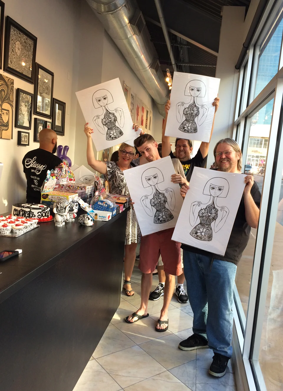 Atama and I gifted the first fifteen attendees with complimentary silkscreen art prints of my illustration "In Bloom". The edition consists of forty prints, and there are still a handful available here .
