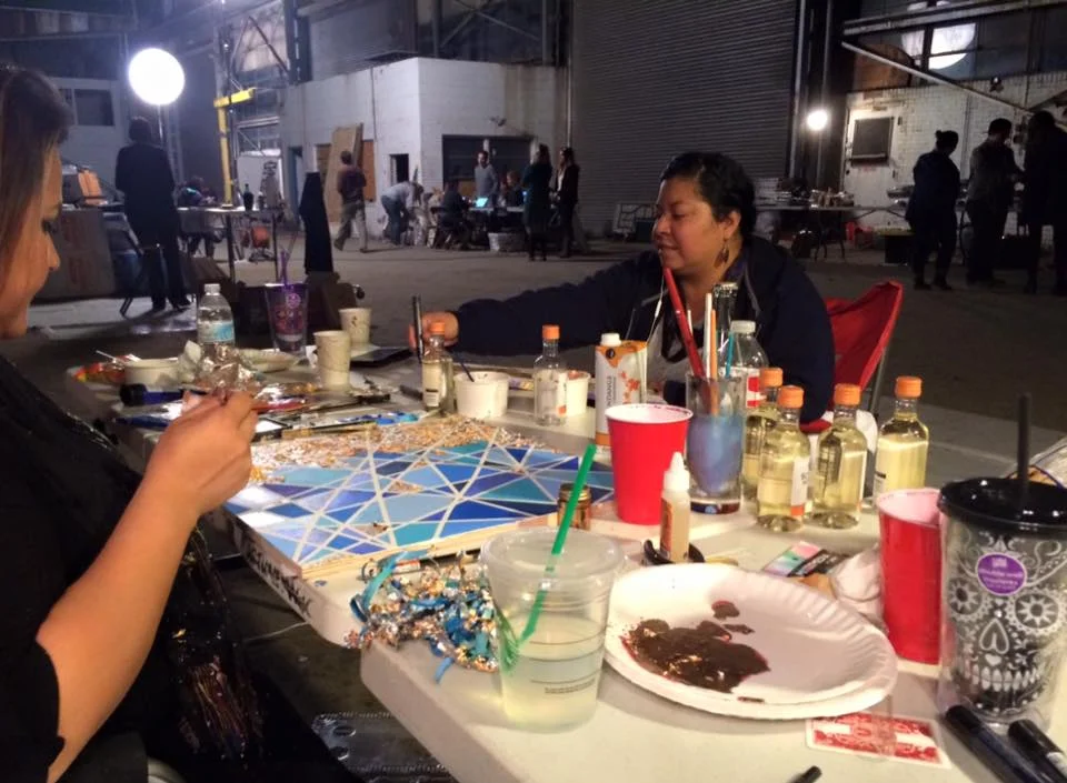 My lovely friends Iris (creative pastry chef/painter/mixed media goddess) and Edna, hard at work. 