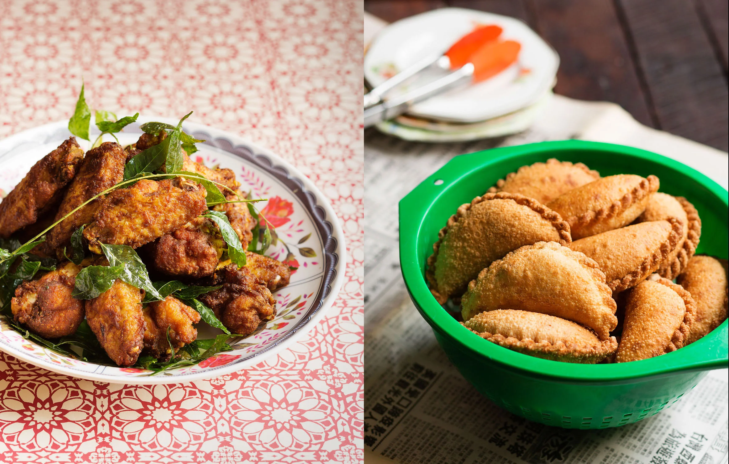 Kunyit (Tumeric) Fried Chicken and Curry Puffs
