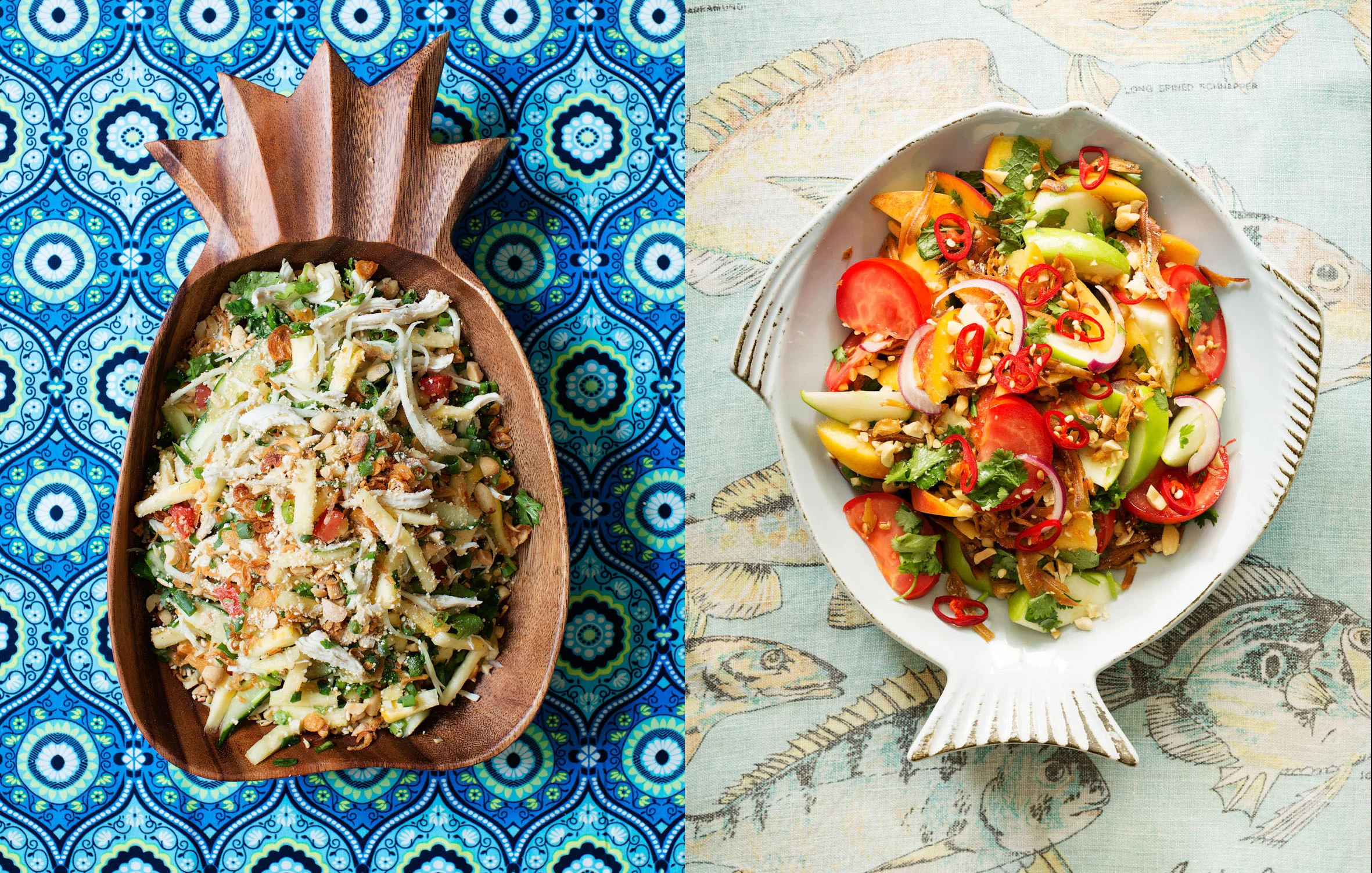 Poached Chicken & Pineapple Salad and Savoury Fruit Salad