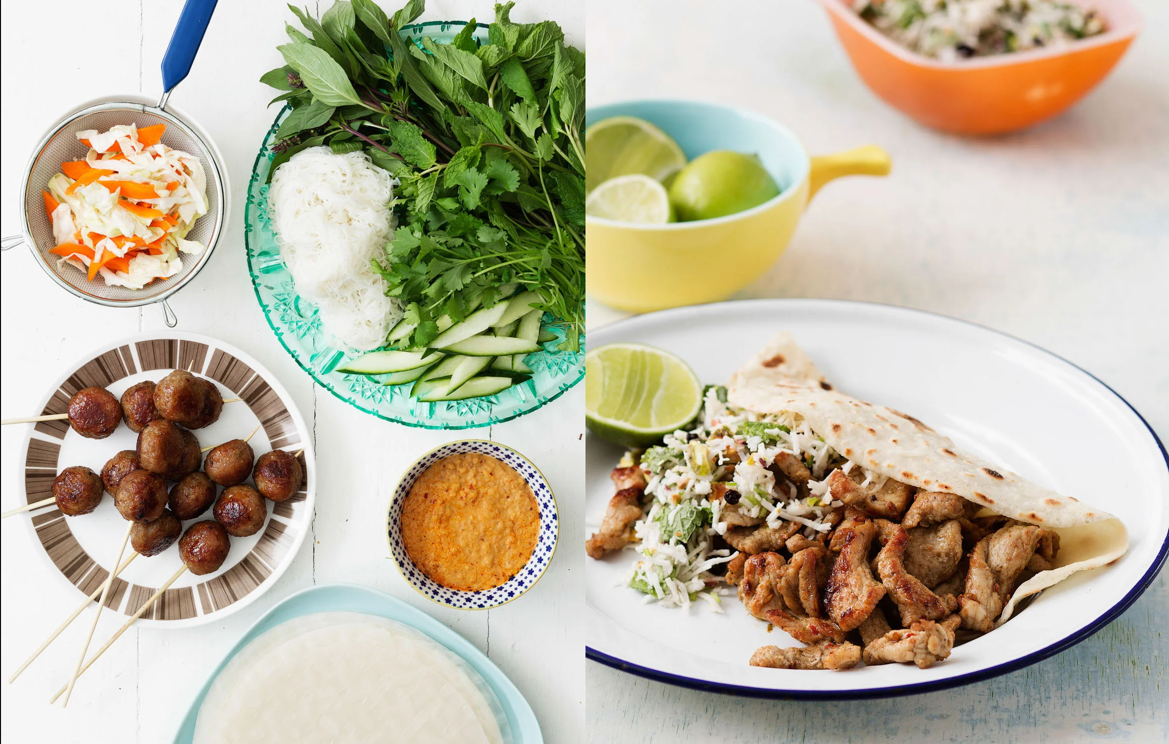 Vietnamese Meatballs with Rice Paper Rolls and Shredded Rice Pork & Coconut Relish Pocket