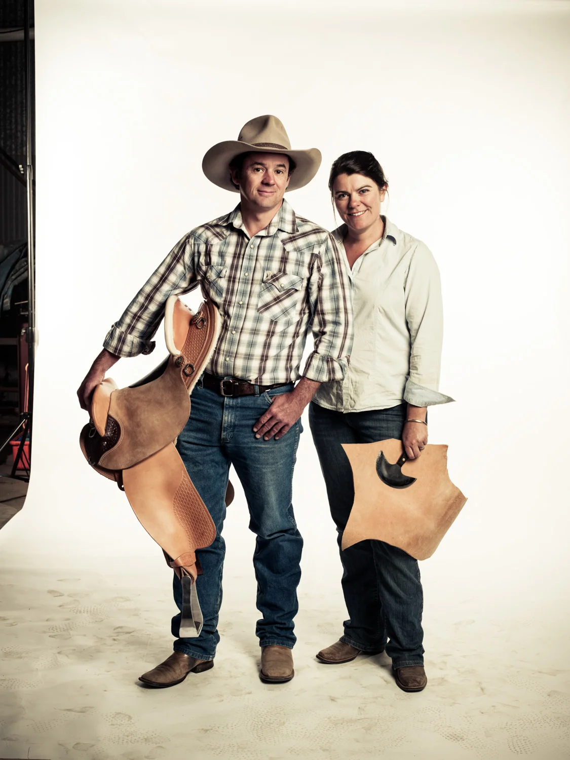 Richard and Lucy Barrack, the saddle makers, for Australian Geographic article about Lost Trades