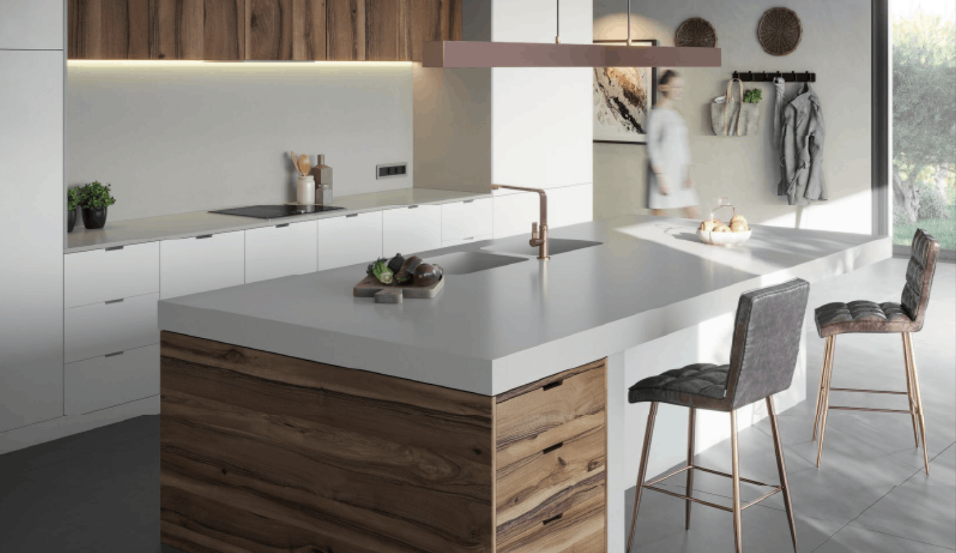 Comptoir cuisine quartz Silestone gris pale