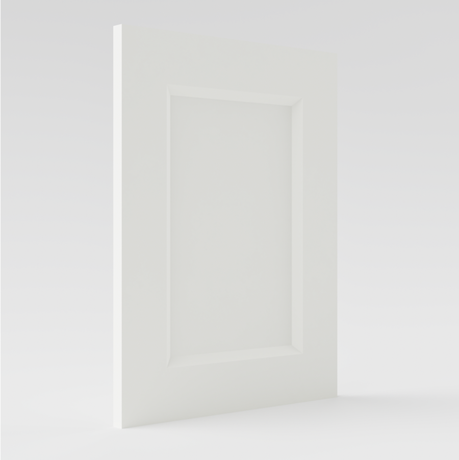 Une porte blanche encadrée dans un mur blanc.