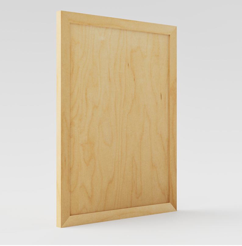Une planche de bois de couleur claire avec un cadre en bois, vue en gros plan.