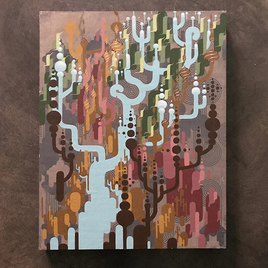 acrylic, oil, and paper on wood - 2005