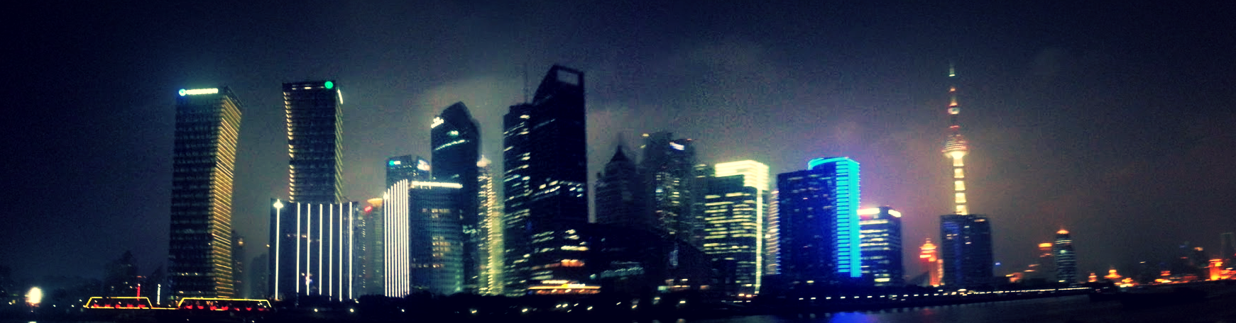 City skyline from river cruise at the Bund