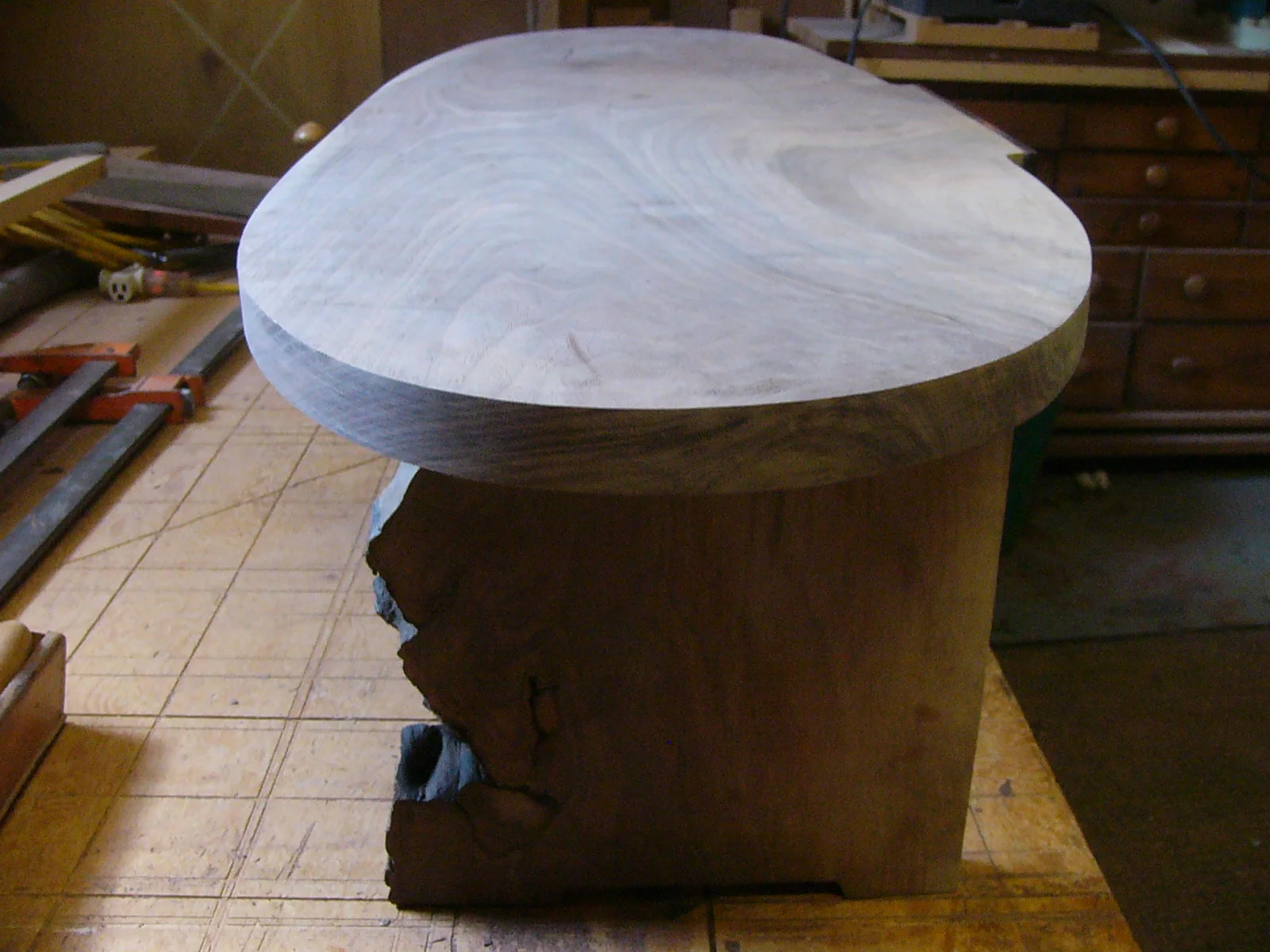 Top detail of live edge coffee table. Single walnut board.